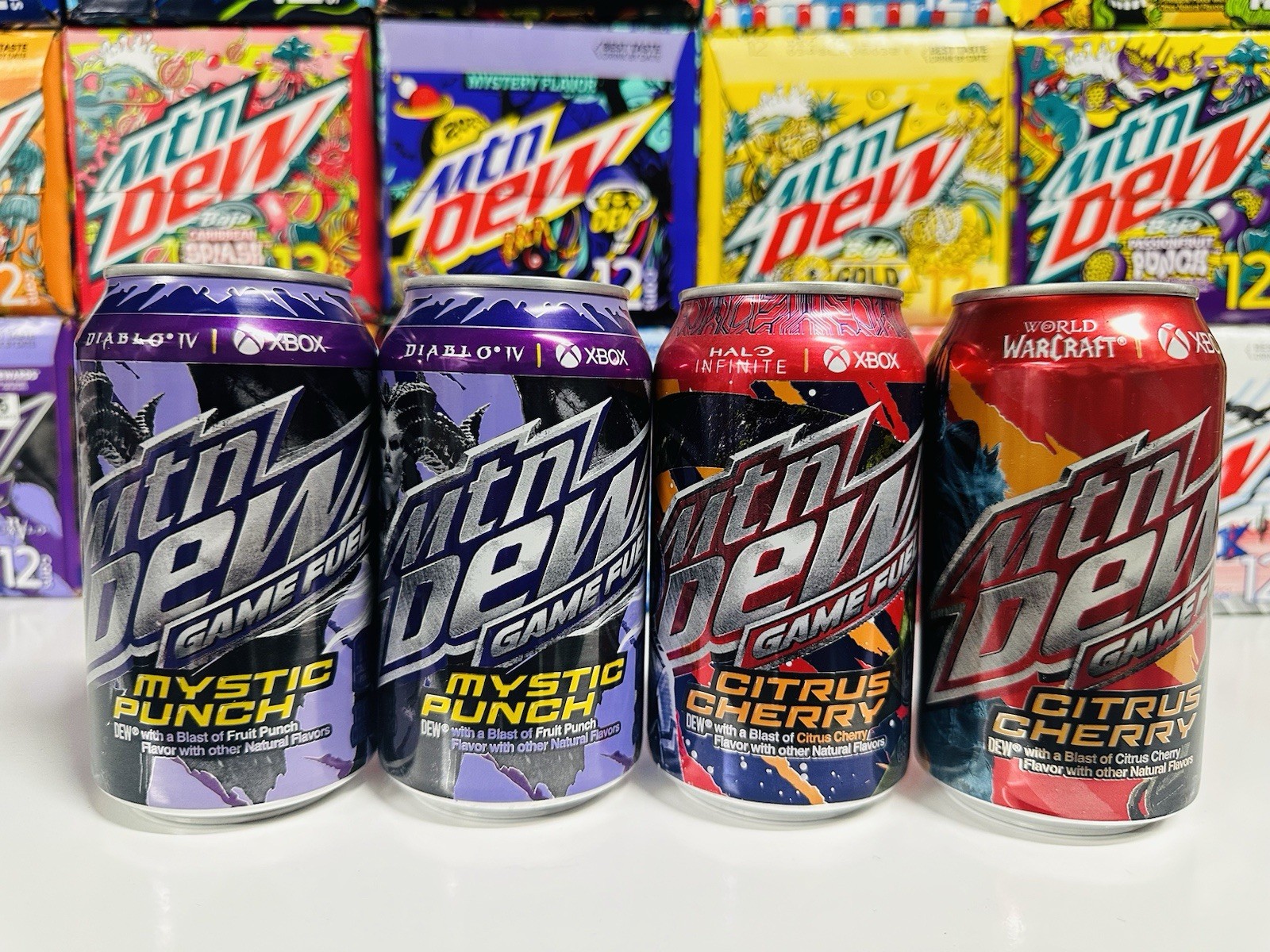 *Rare* Mountain Dew Game Fuel 4 Pack Full 12oz Cans Citrus Cherry/Mystic Punch !