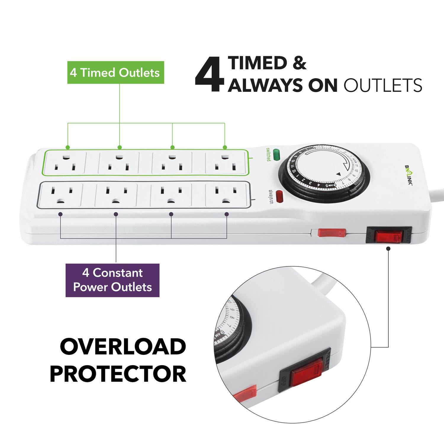 BN-LINK Surge Protector with 8 Outlets & Timer Power Strip Mechanical Auto timer