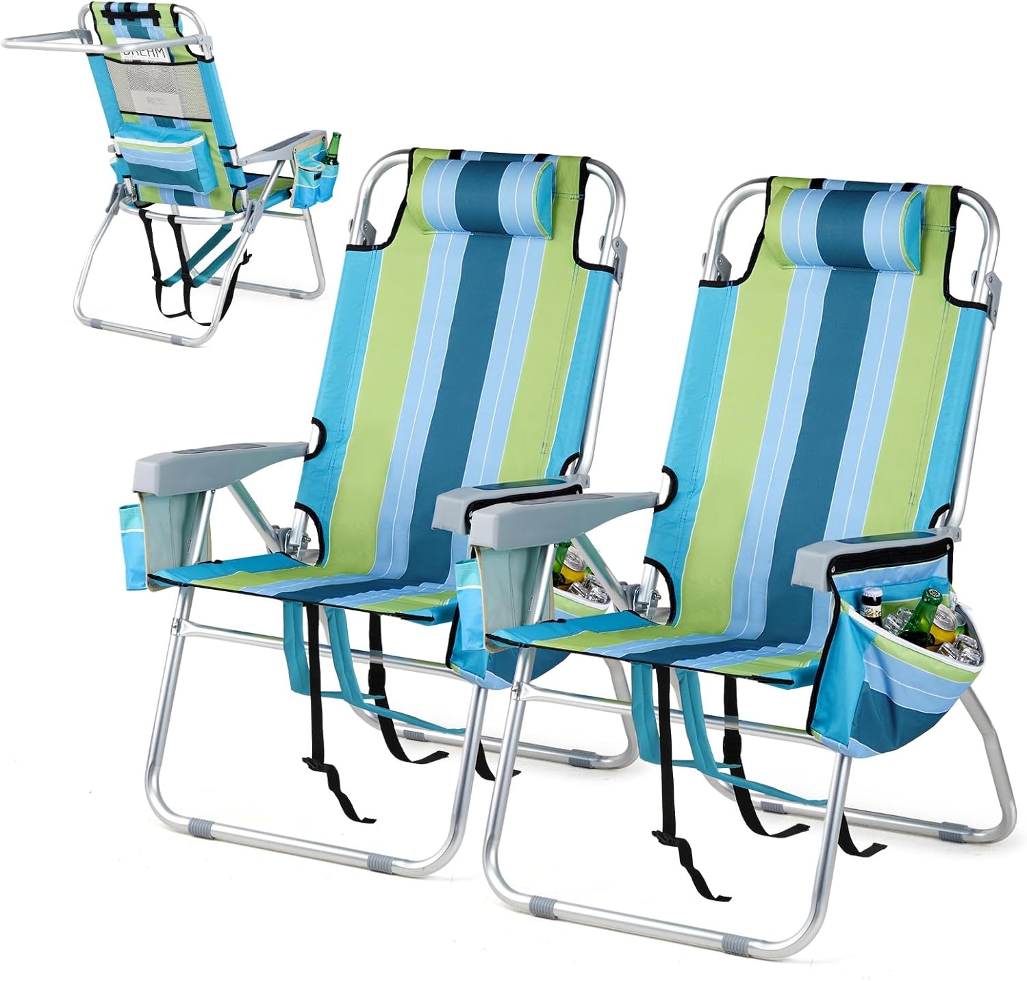Tall Beach Chair 2 Pack Lightweight, Backpack Beach Chair for Adults