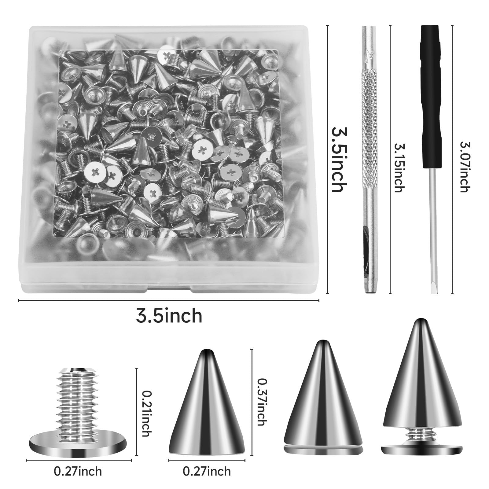 240 Sets 9.5 MM Cone Spikes Screwback Studs Punk Spikes and Studs Kit for Pun...