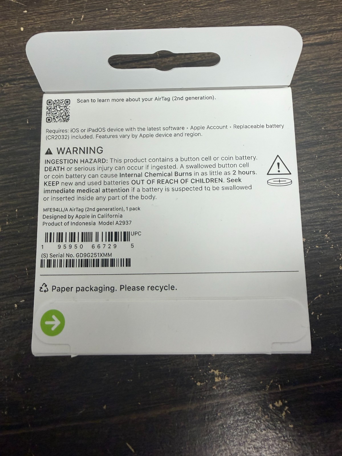 Apple AirTag 2nd Generation 1‑Pack – MFE94LL/A – 2026 Model – Bluetooth Tracker