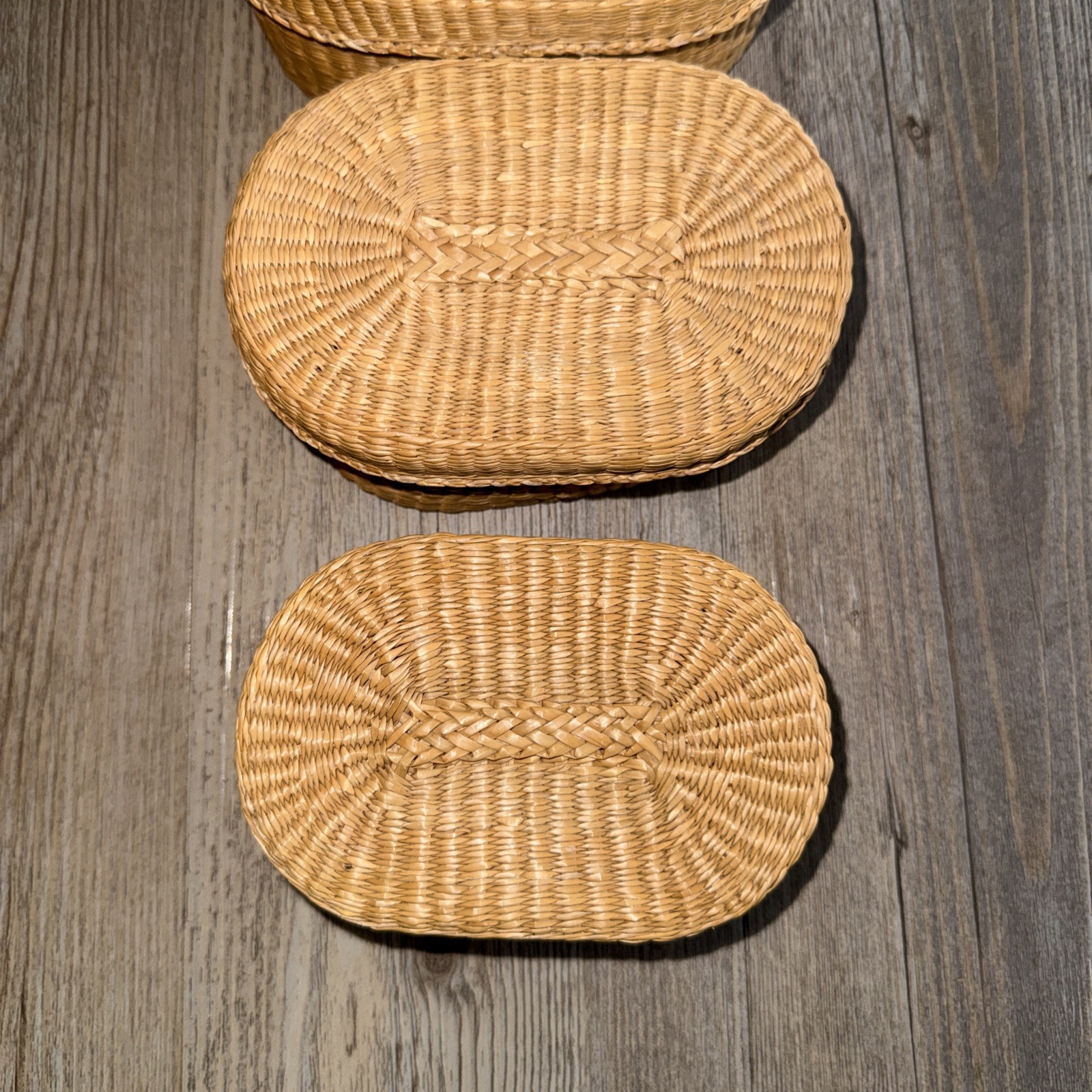 Vintage Nesting Basket Storage Trinket Box Set Oval w/Lids Sweetgrass Stackable