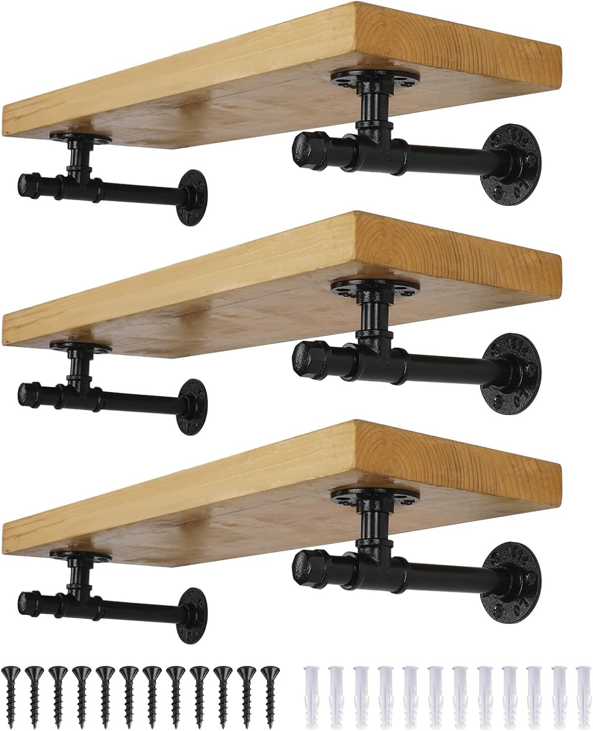 6 Pack Pipe Shelf Brackets 8 inches, DIY Industrial Floating Shelf Brackets Heav