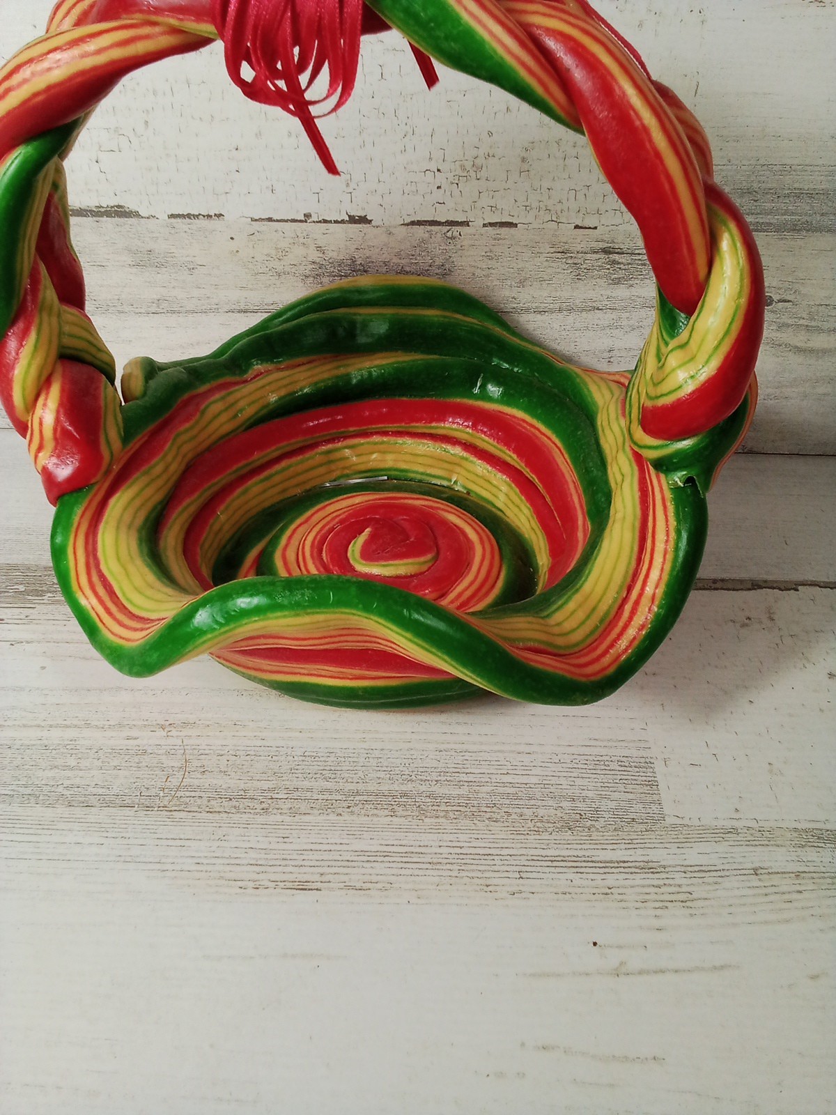 Hard Plastic Multi Color Braided Funky Cool Basket Beautiful Decor