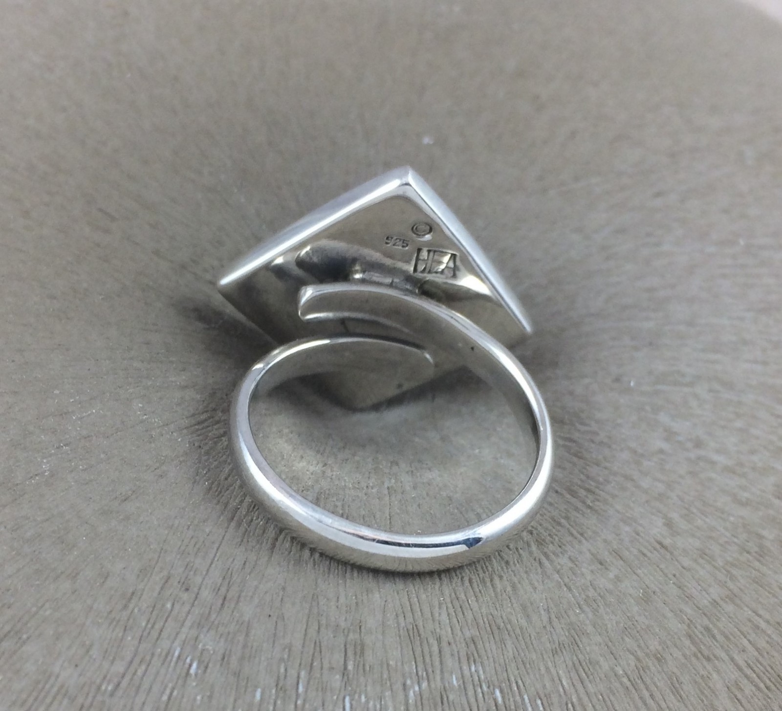 Sterling Silver Ring Blank 15mm Diamond Bezel Cab Setting Adjustable 925 Finding