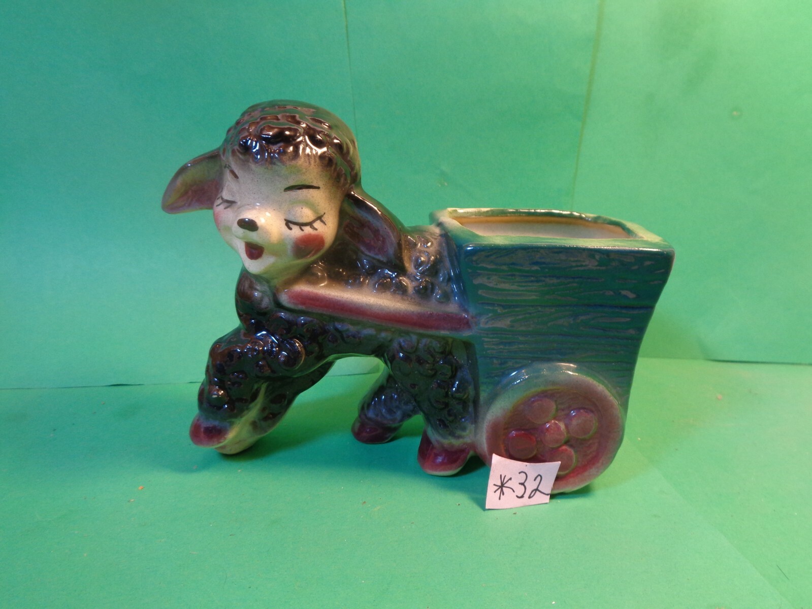 Black Lamb Pulling Cart Planter (Used/EUC)