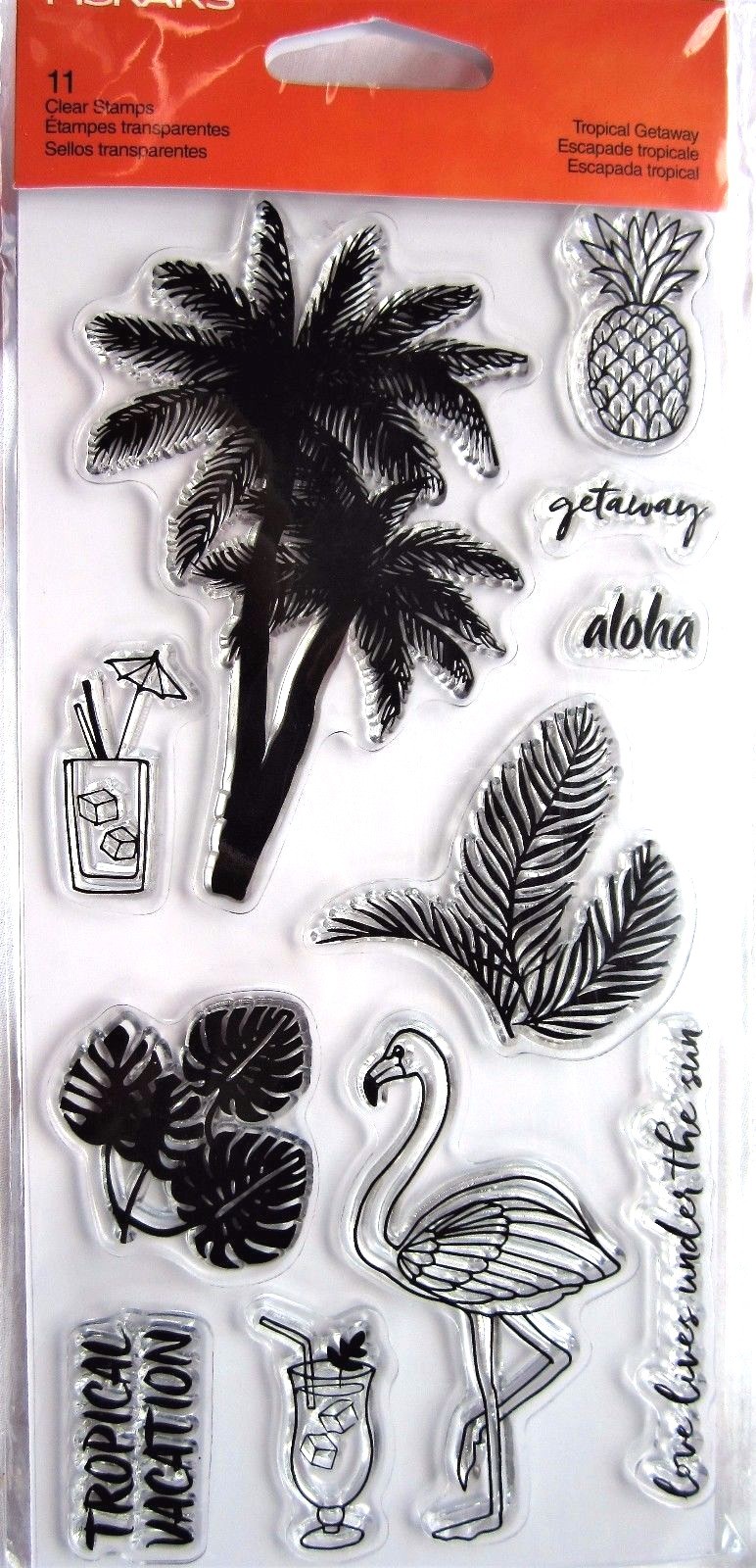 Tropical Getaway Fiskars Clear Acrylic Stamp Set NEW! 106080-1001