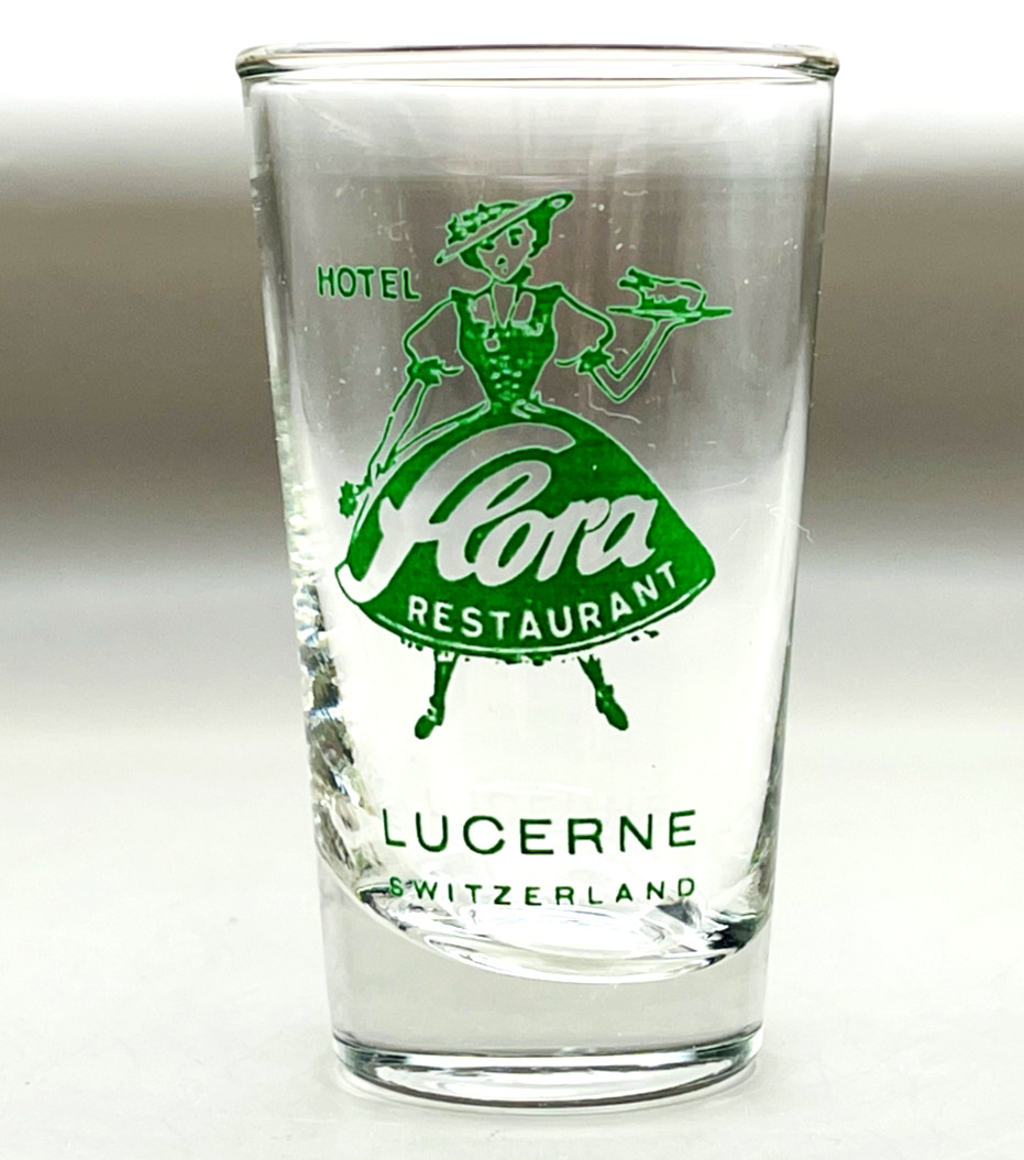 Hotel Lucerne Switzerland Flora Restaurant Shot Glass Green