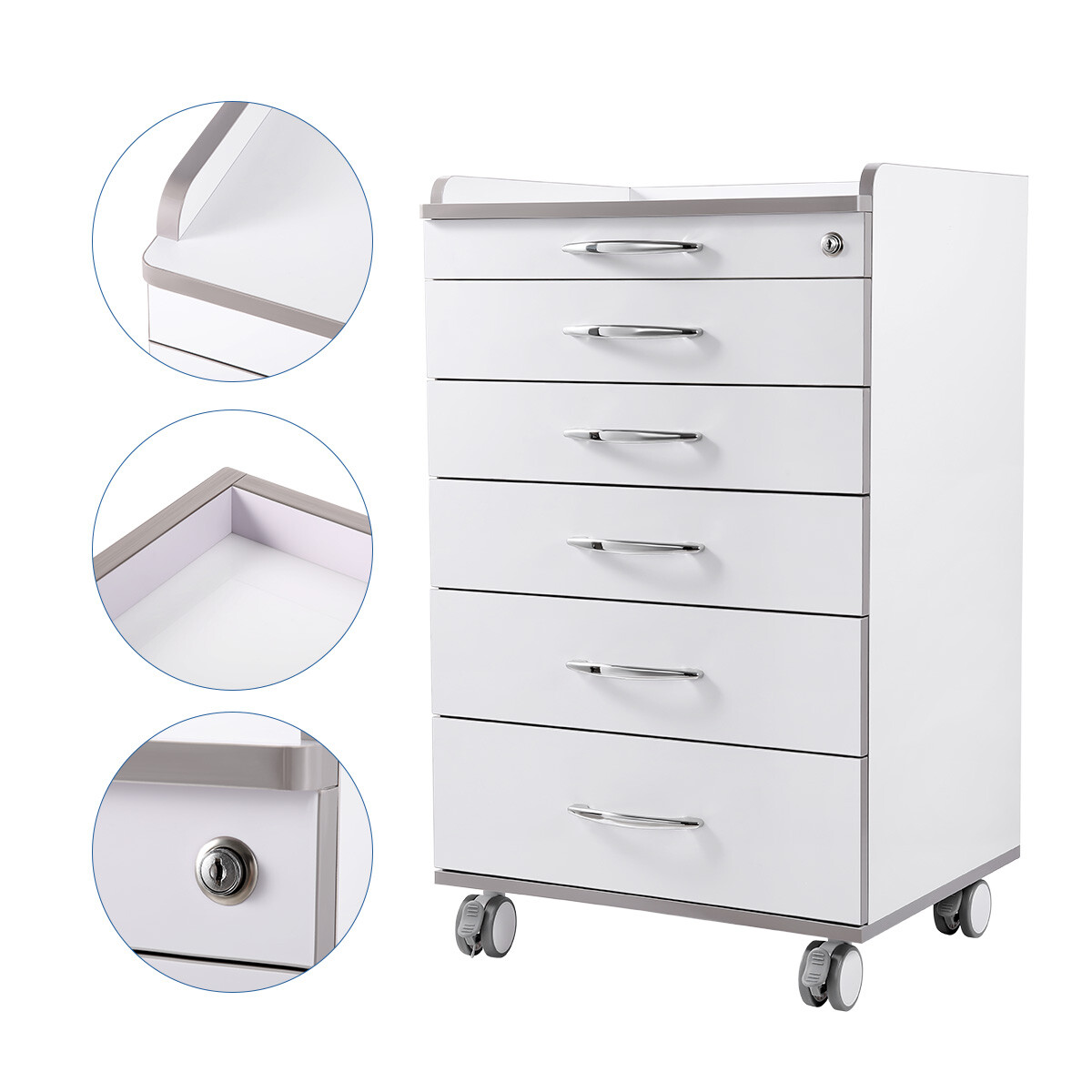 5 Drawers Dental Medical Trolley Rolling Tool Cart Cabinet with Built-in Socket