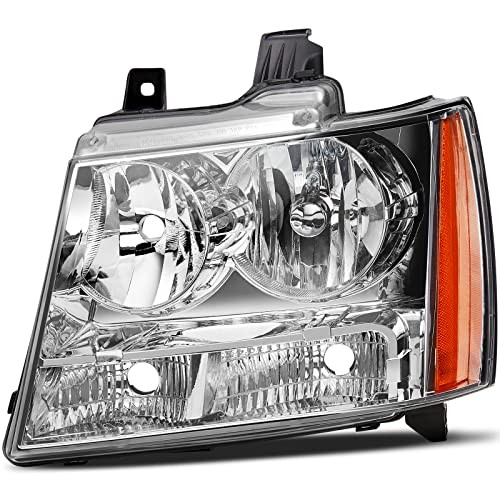 Headlight Assembly For 2007-2013 Chevy Avalanche Chrome Amber with Wire & Bulbs