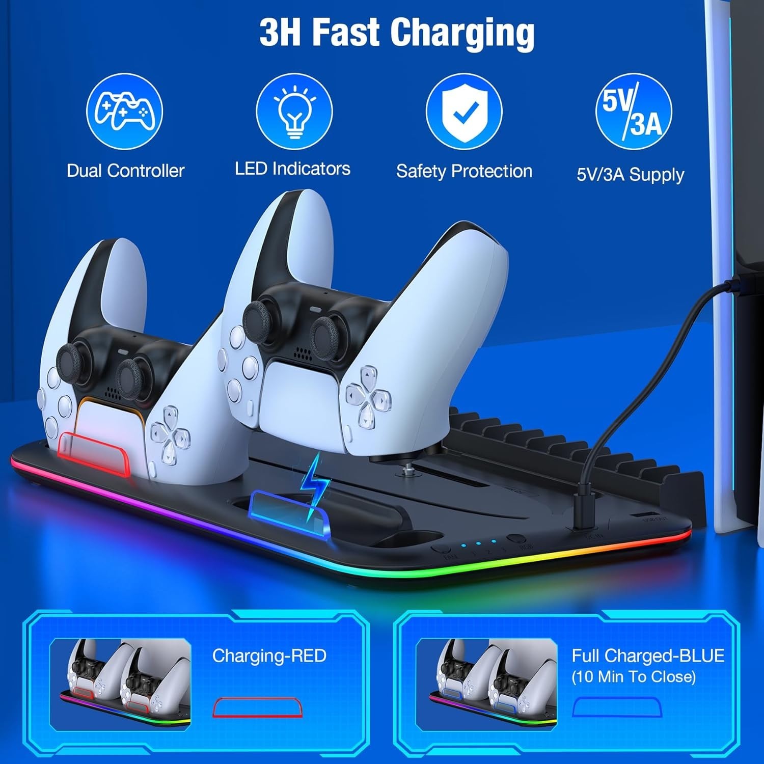For PS5 Pro/Slim/PS5 Stand Cooling Station Controller PS5 Charging Dock Station