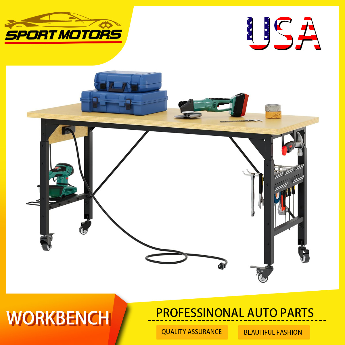 59"L Heavy-Duty Workbench Welding Table Steel Frame w/Power Outlets  for Garage