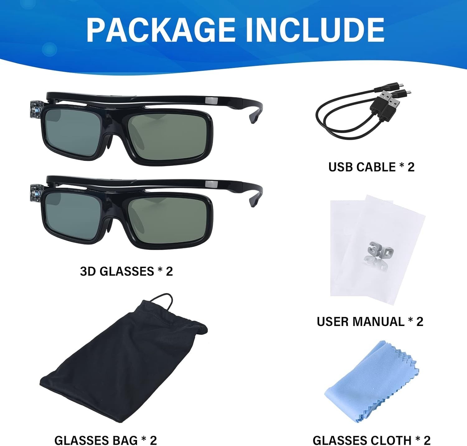 Active Shutter Rechargeable 3D Glasses - HD Experience#