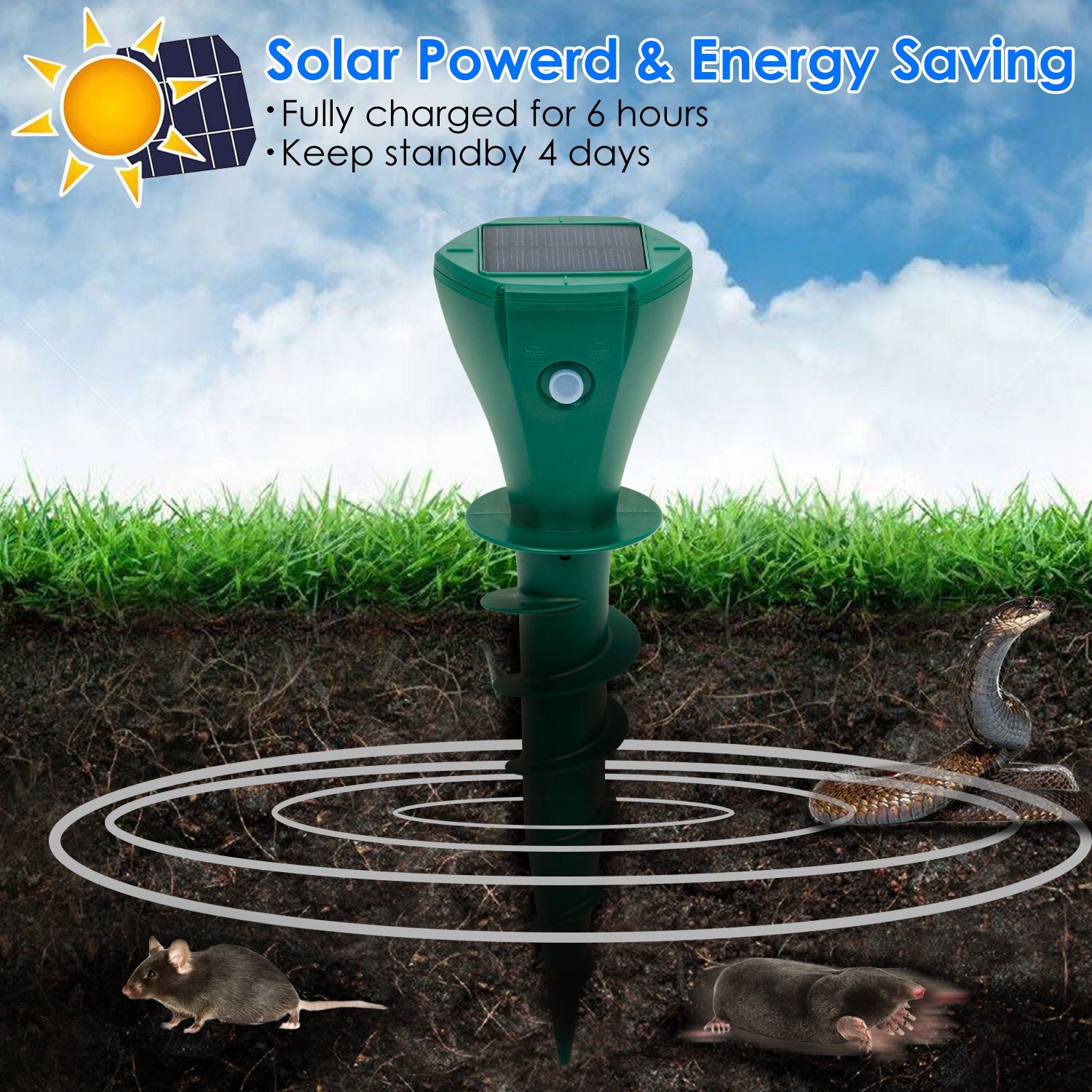 8Packs Solar Screw Groundhog Gopher Deterrent Vibration Stake