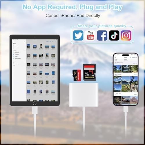 SD Card Reader for iPhone iPad USB-C Lightning SD TF Camera Adapter White