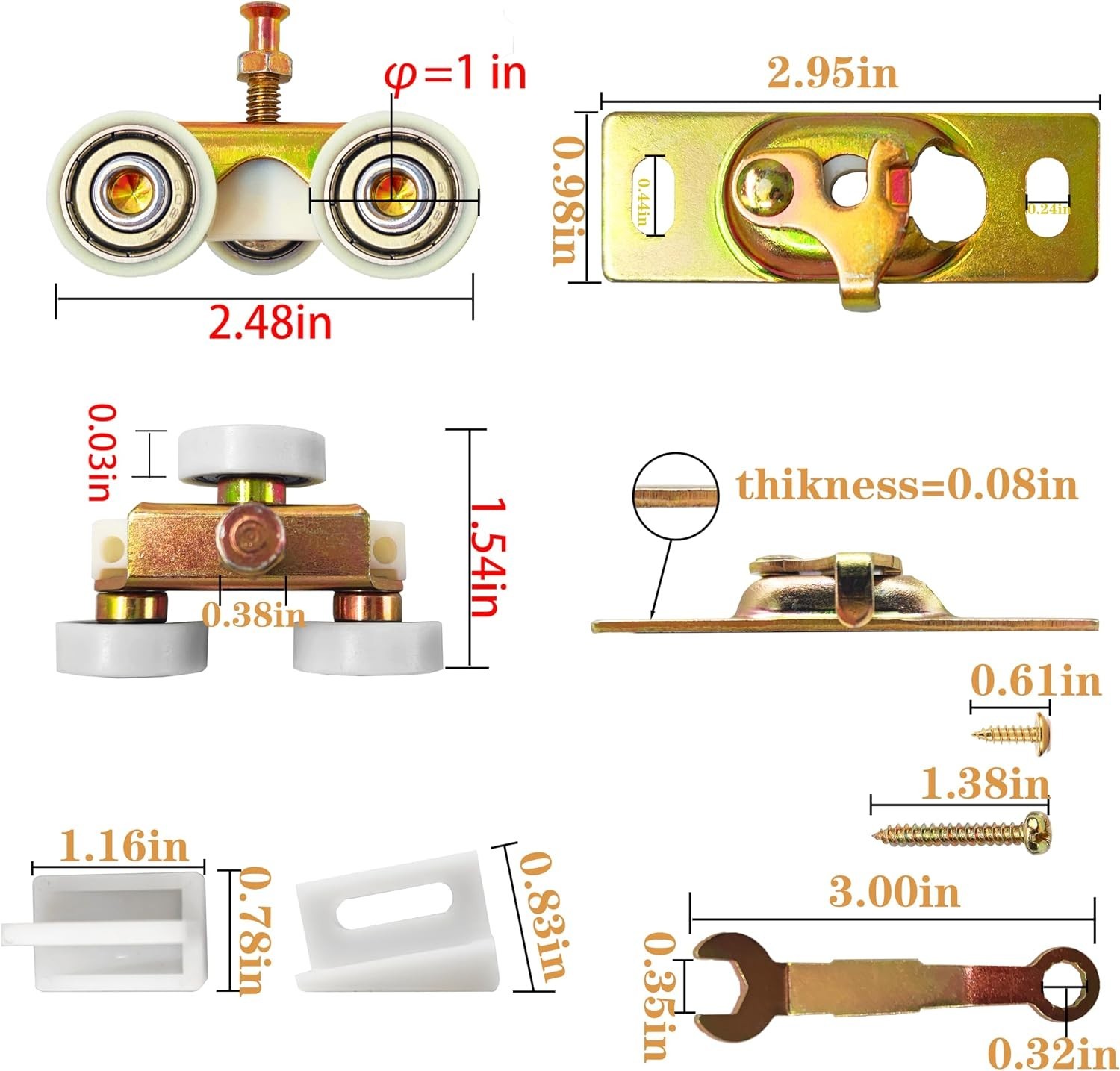 Smooth Sliding 1" Pocket Door Rollers - 2 Pack with Quick Release Installation