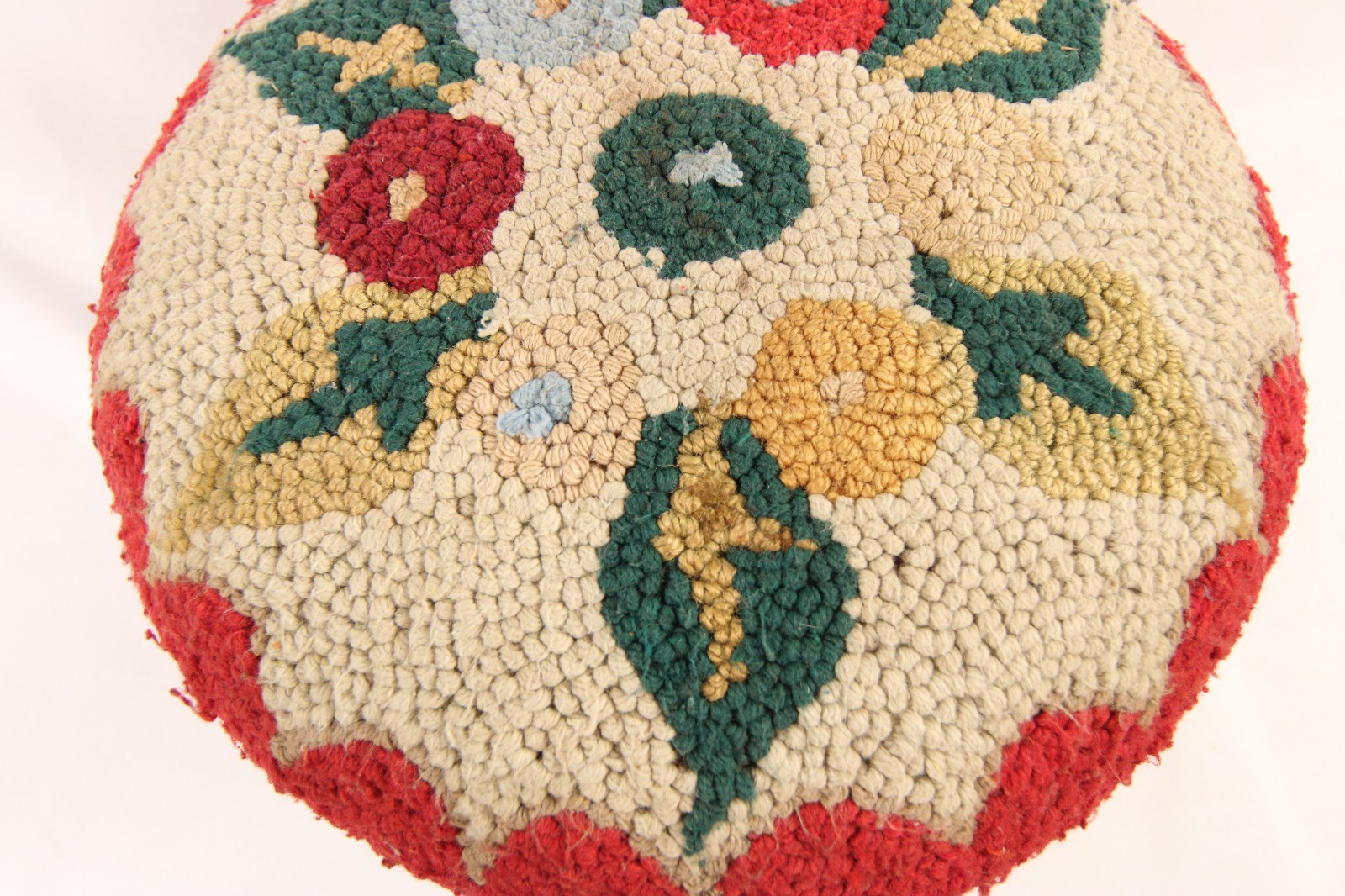 Small Foot Stool Floral Hook Rug Cover Red Green Blue Super Cute Gently Used