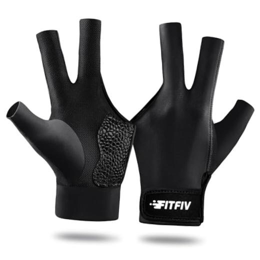 Billiard Pool Glove for Left Hand 3 Finger, Durable Double Medium Black