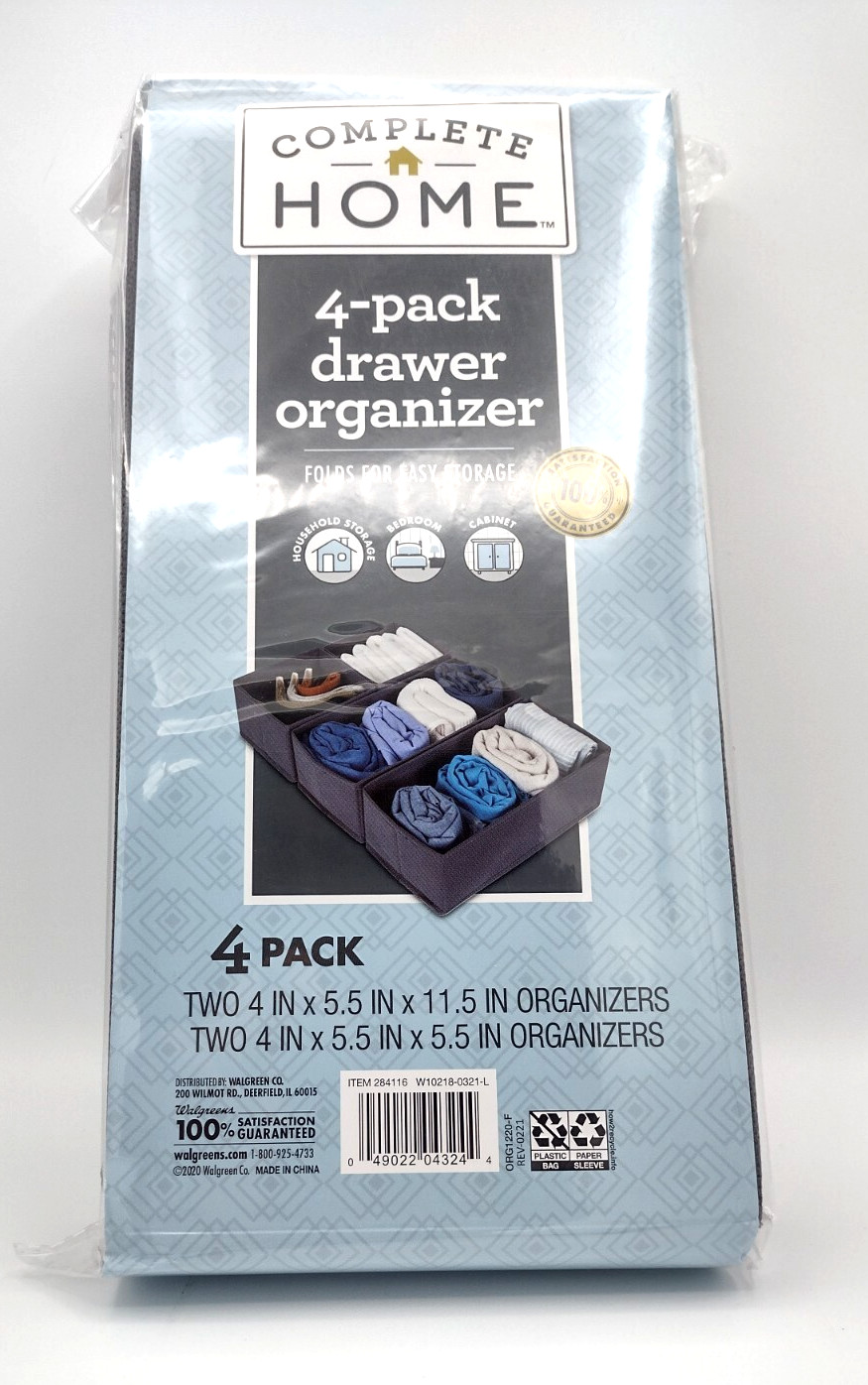 Drawer Organizer 4 Pack Gray Fabric Square Easy Fold Design Storage Office Socks
