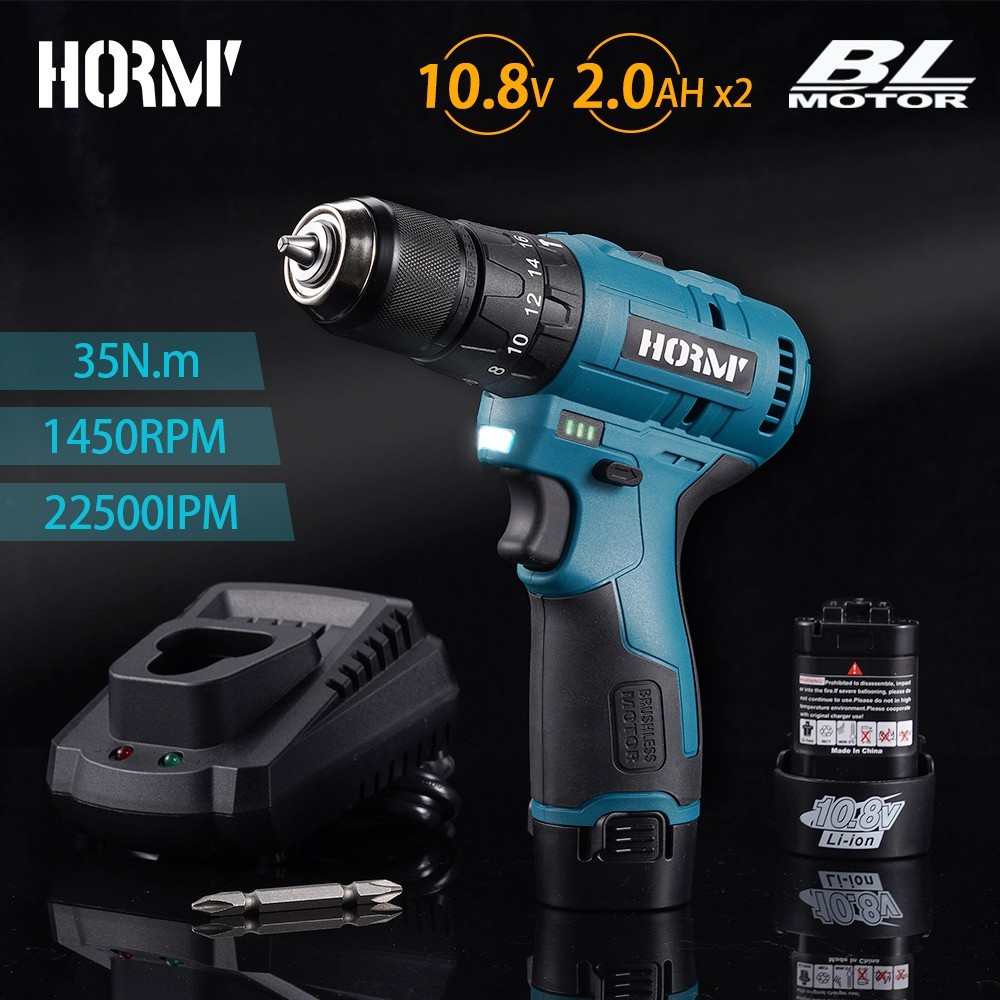 3/8" Cordless Hammer Drill/Driver Brushless with 10.8V 2 Battery & Charger US