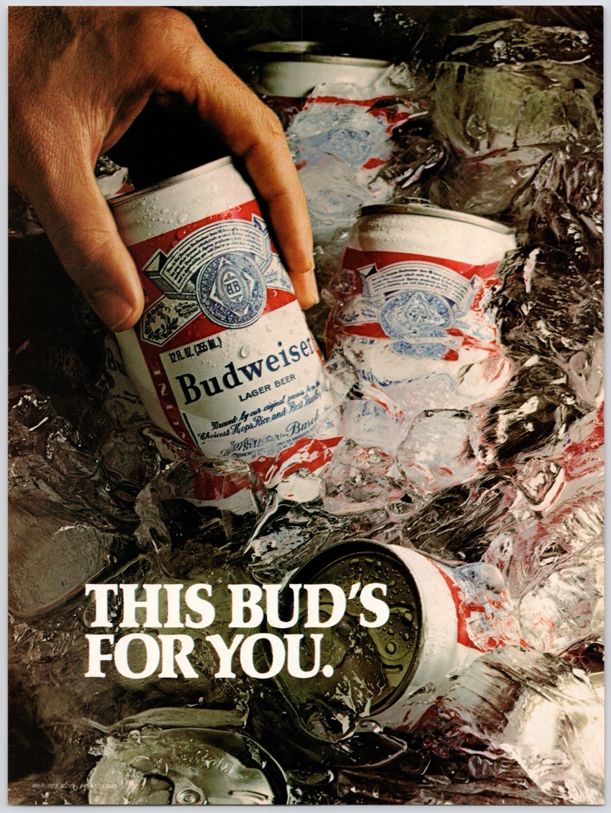 Budweiser This Buds For You Beer Cans Man Cave Wall Art Vintage Print Ad 1970s