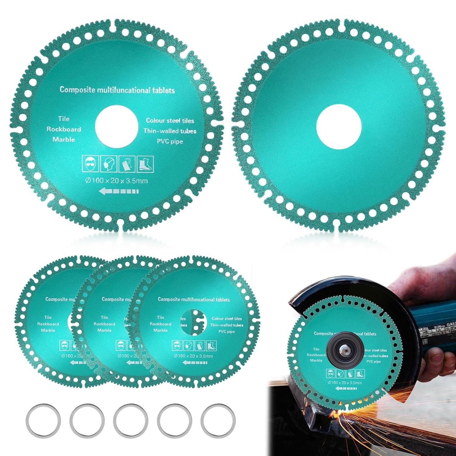 ‎5 Pack Indestructible Disc 2.0 Indestructible Disc for Angle Grinder Cut Green