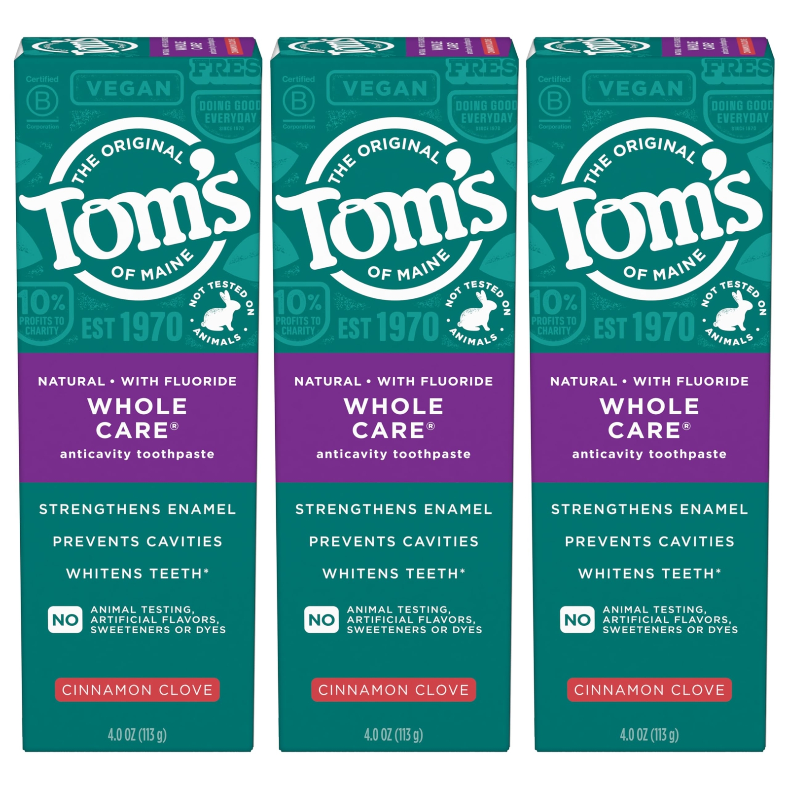 Tom's of Maine Natural Cinnamon Clove Fluoride Toothpaste Pack of 3 Tubes