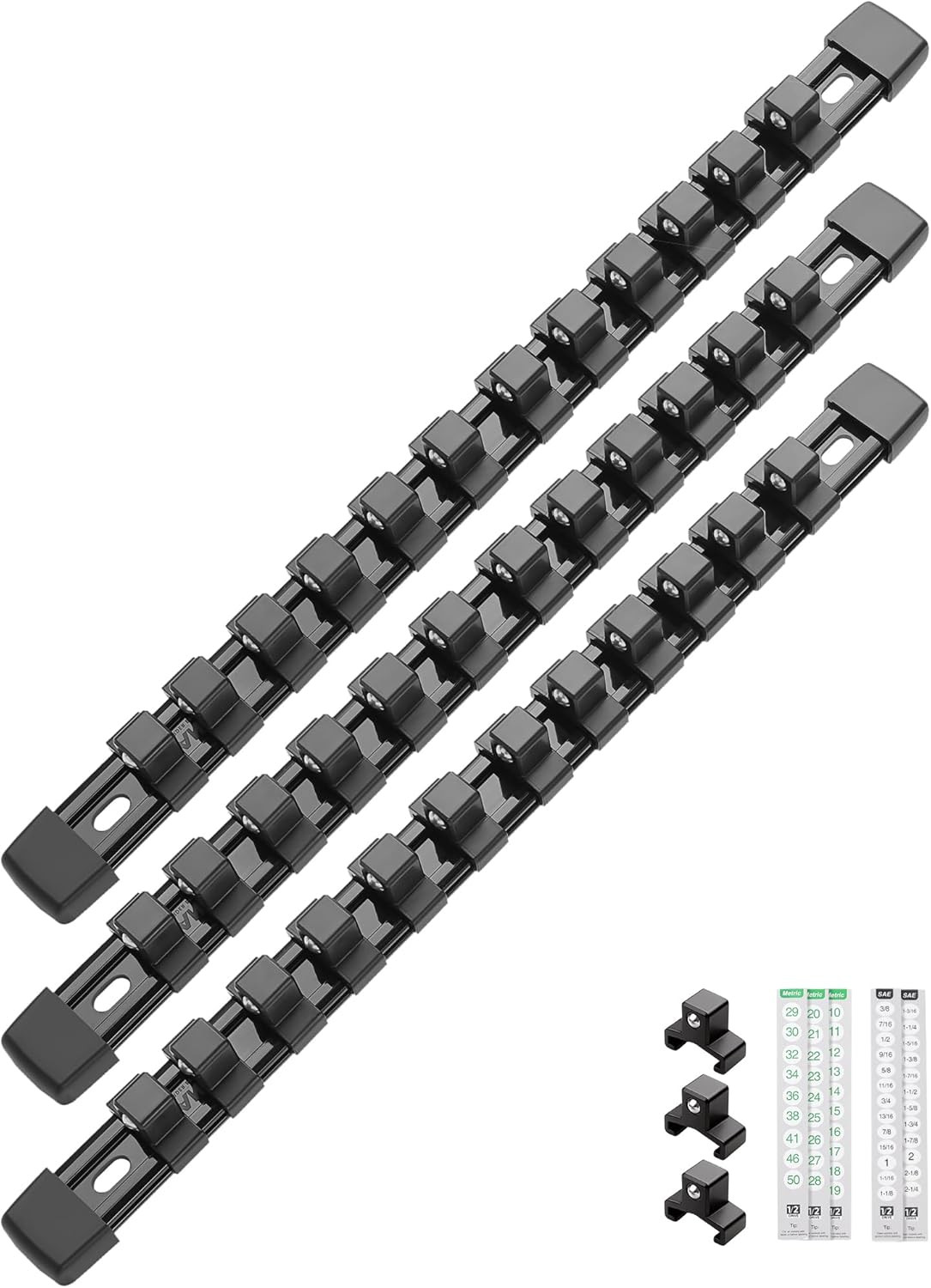 3PC ABS Socket Organizer, Socket Rails Fit 1/2 Inch Drive | Portable