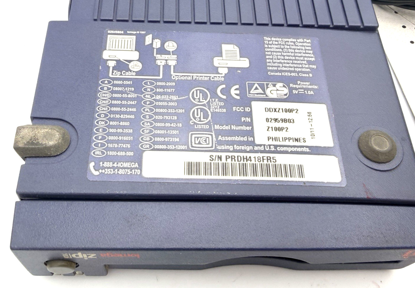 iOmega Parallel ZIP Drive w/Cable Extra Discs Power Supply & Instructions