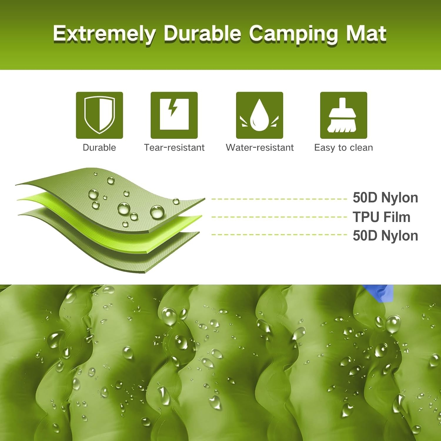 Extra-Thick 6'' Double Camping Sleeping Pad with Built-in Foot Pump Waterproo...