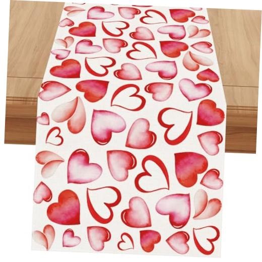 Pink Watercolor Heart Valentines Day Table Runner Table Runner,13" x 72"