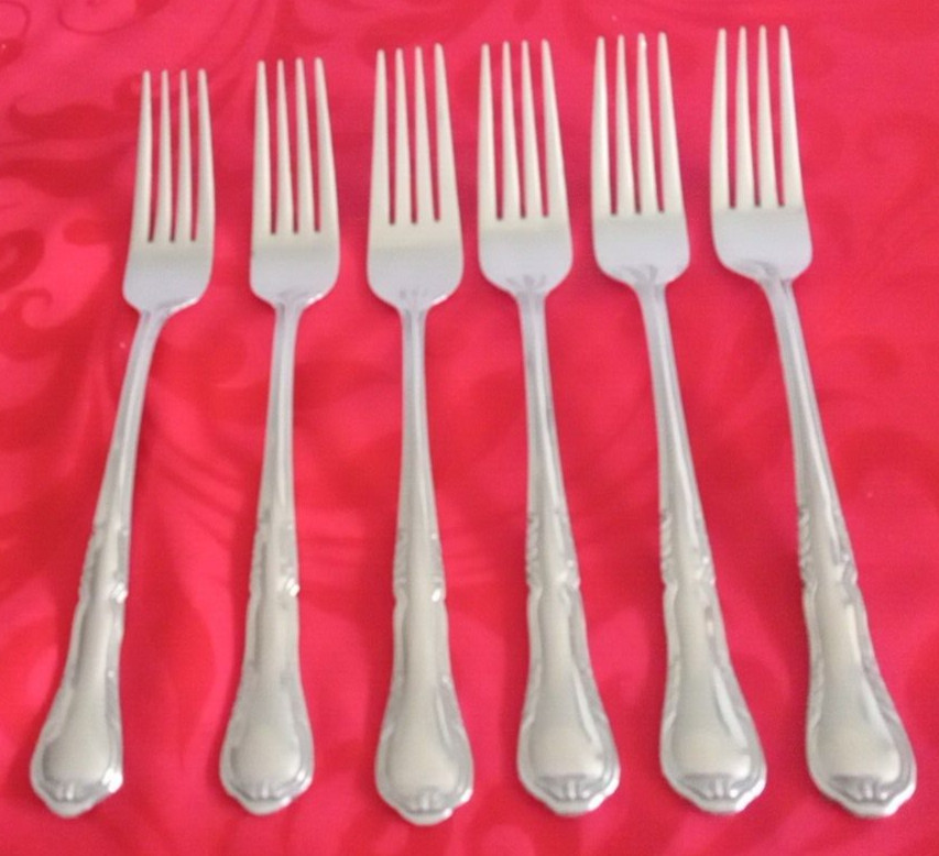 Pfaltzgraff stainless Presley lot of 6 dinner forks 7 1/2" EUC polished