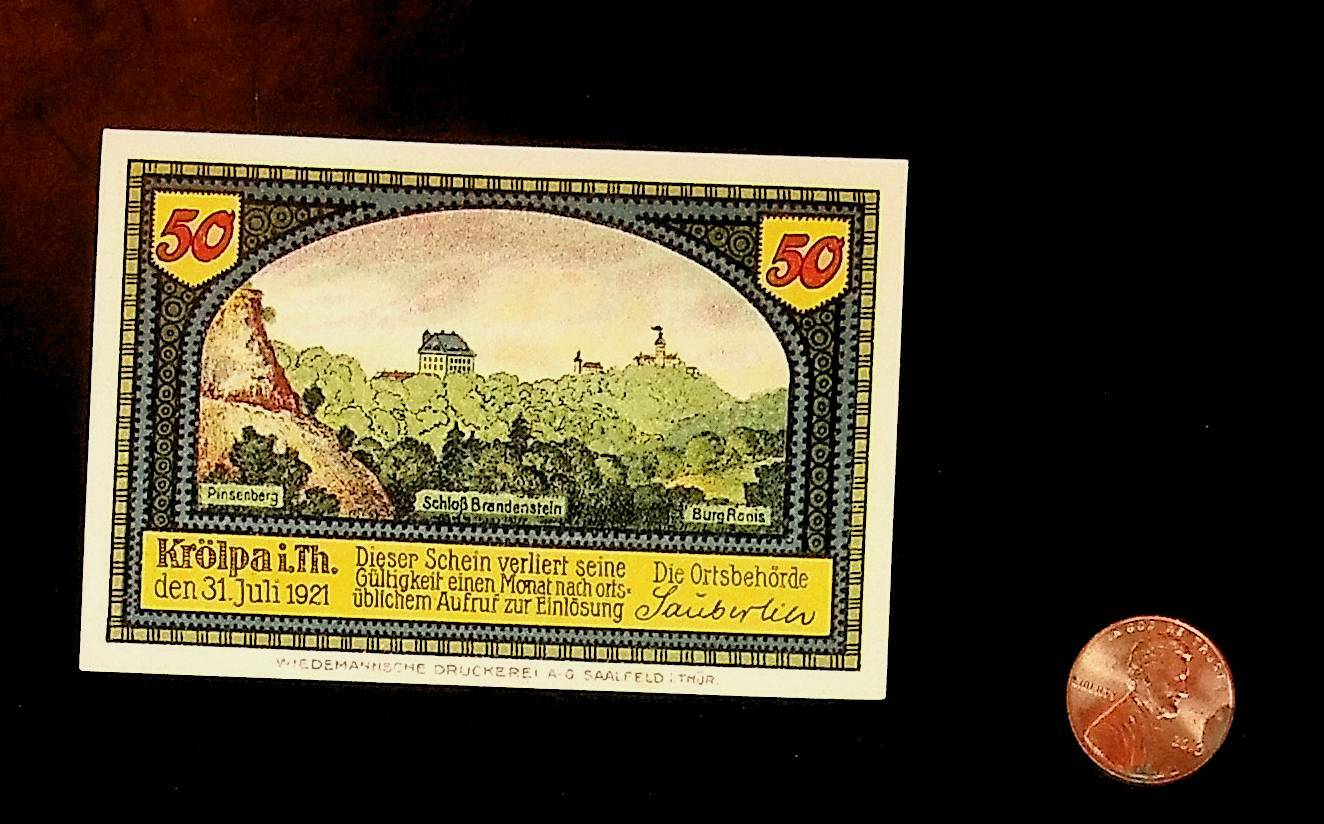 1921 Germany KROLPA 50  Phennig Banknote / Notgeld