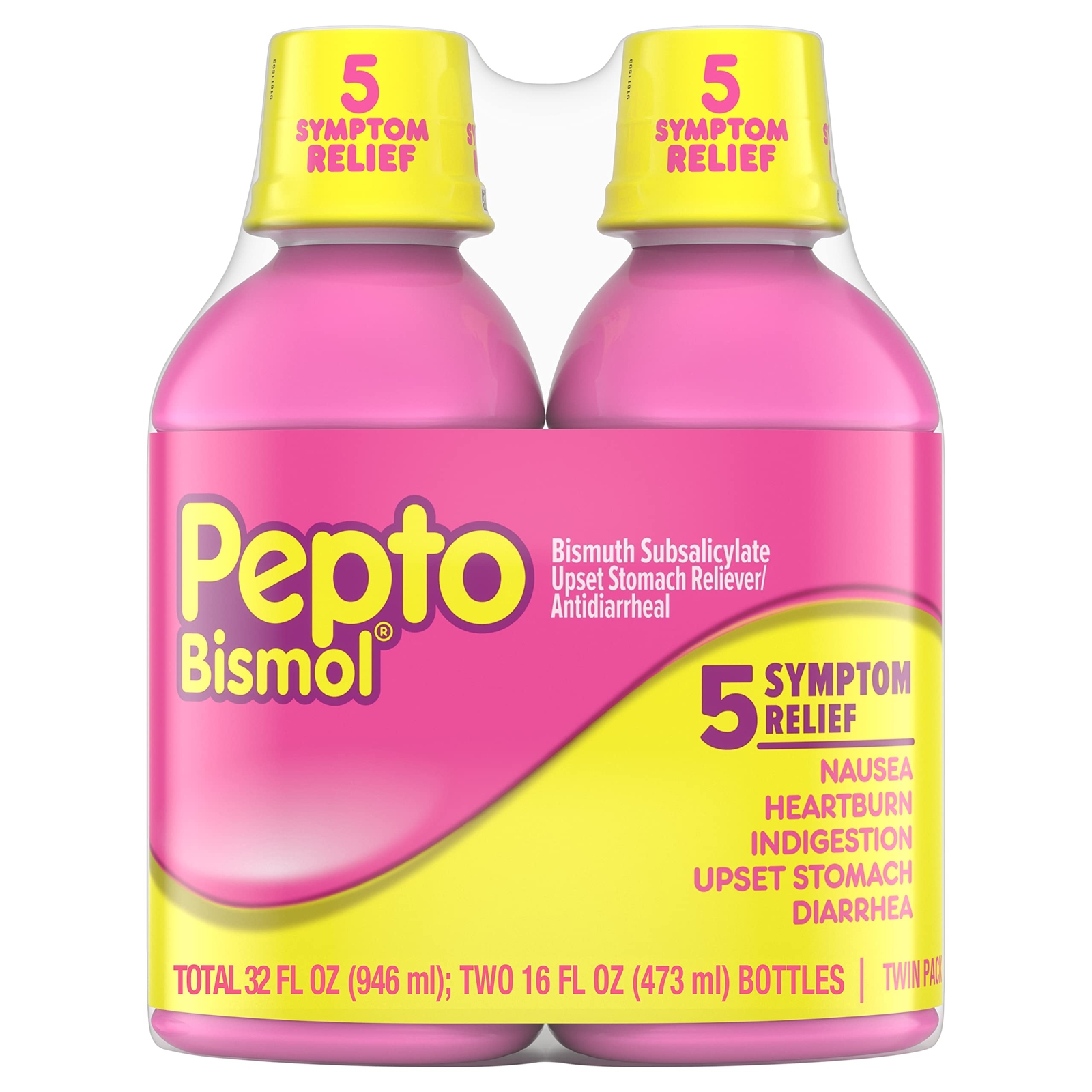 Pepto Bismol Original 16 Oz Pack of 2 Total 32 Oz Fast Relief for Upset Stomach