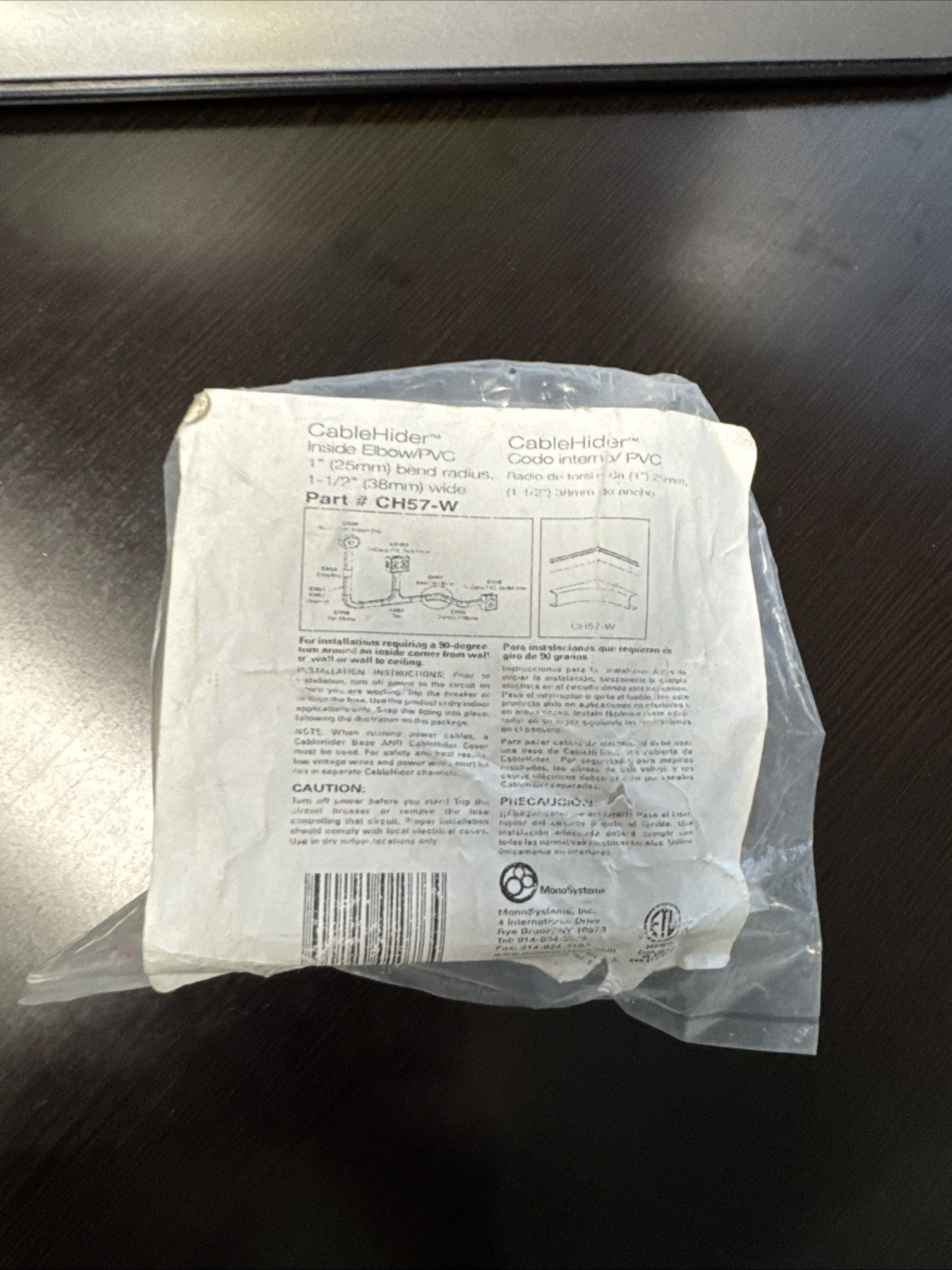 CableHider CH57-W Inside Elbow/PVC New In Bag Free Ship