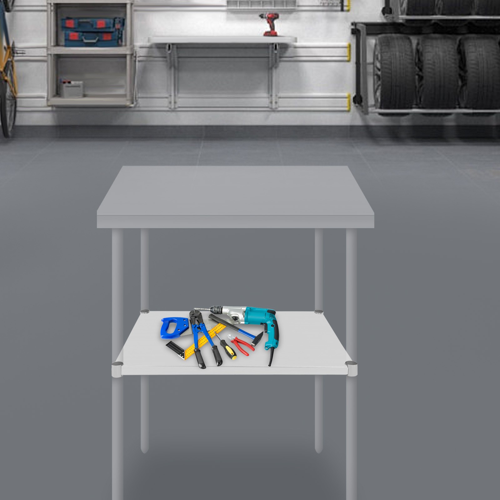 Stainless Steel Under Shelf Adjustable Under-desk tand Table Rack for Worktable