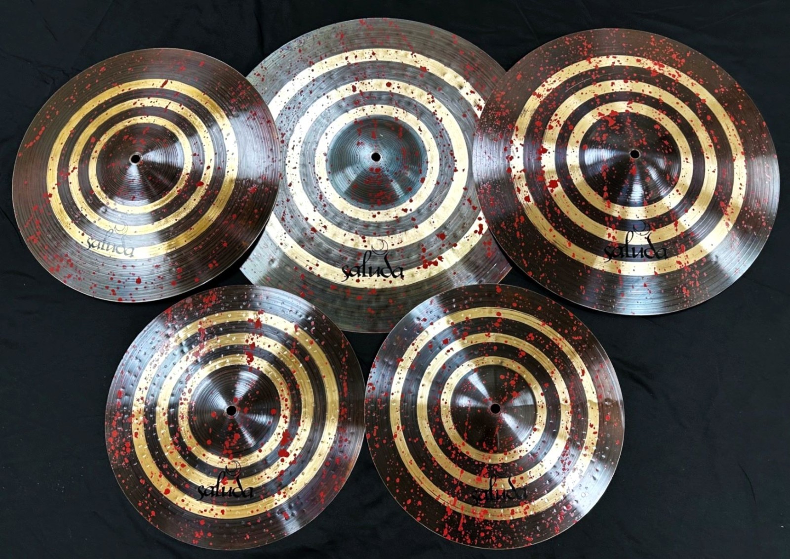 5 PC Saluda Blood Splattered Cymbal Set 13HH, 17, 19, 22