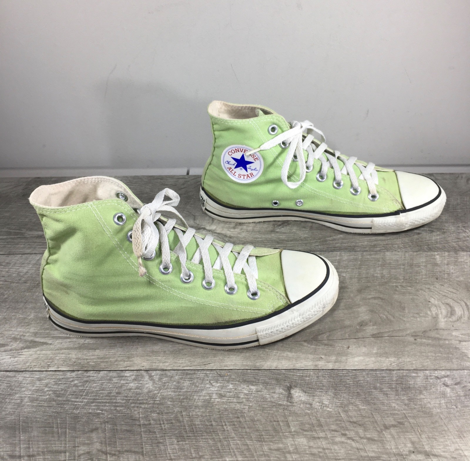 Converse All Star Chucks Taylor USA Made Lime Green Hi-Top Mens Sneakers 7.5 Vtg