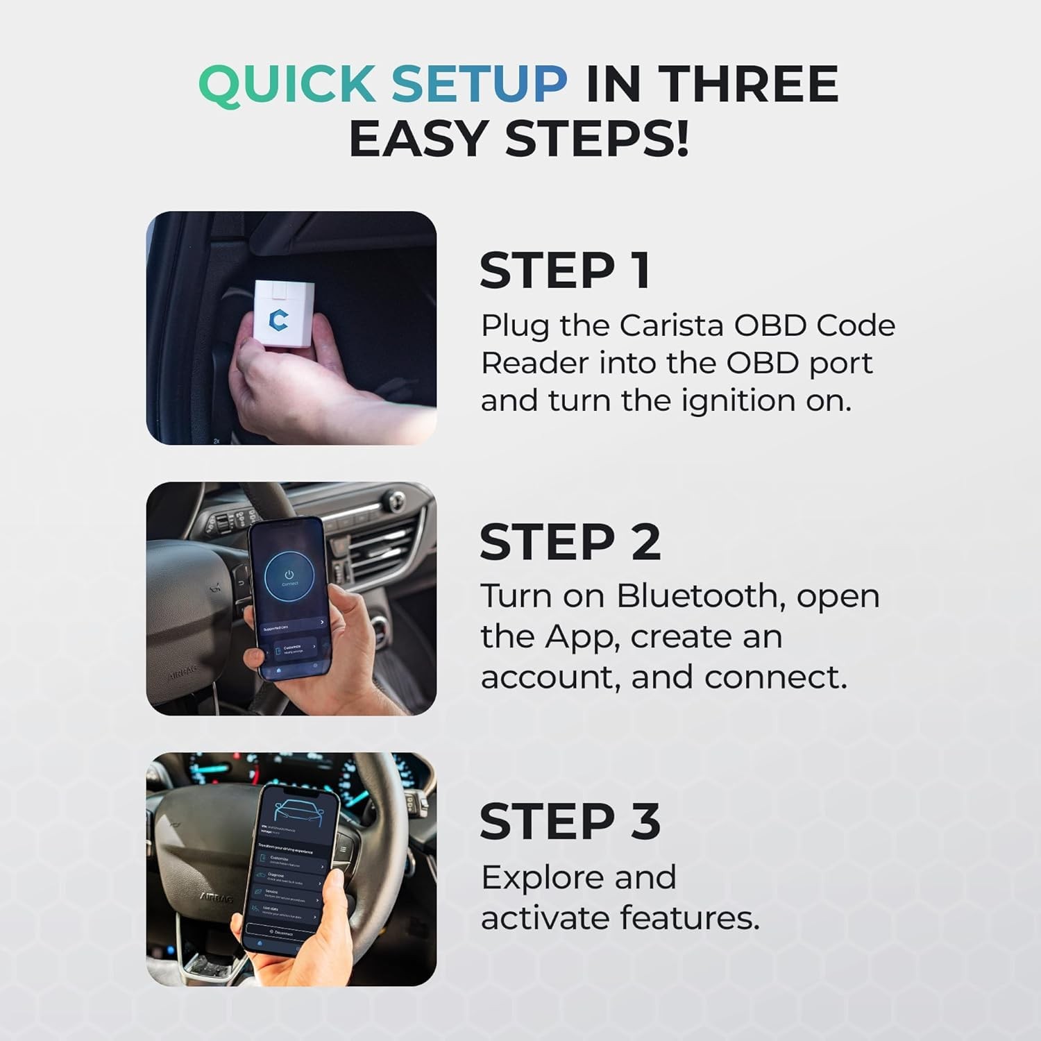 Carista OBD - Bluetooth OBD2 Scanner - Car Diagnostic Tool and White