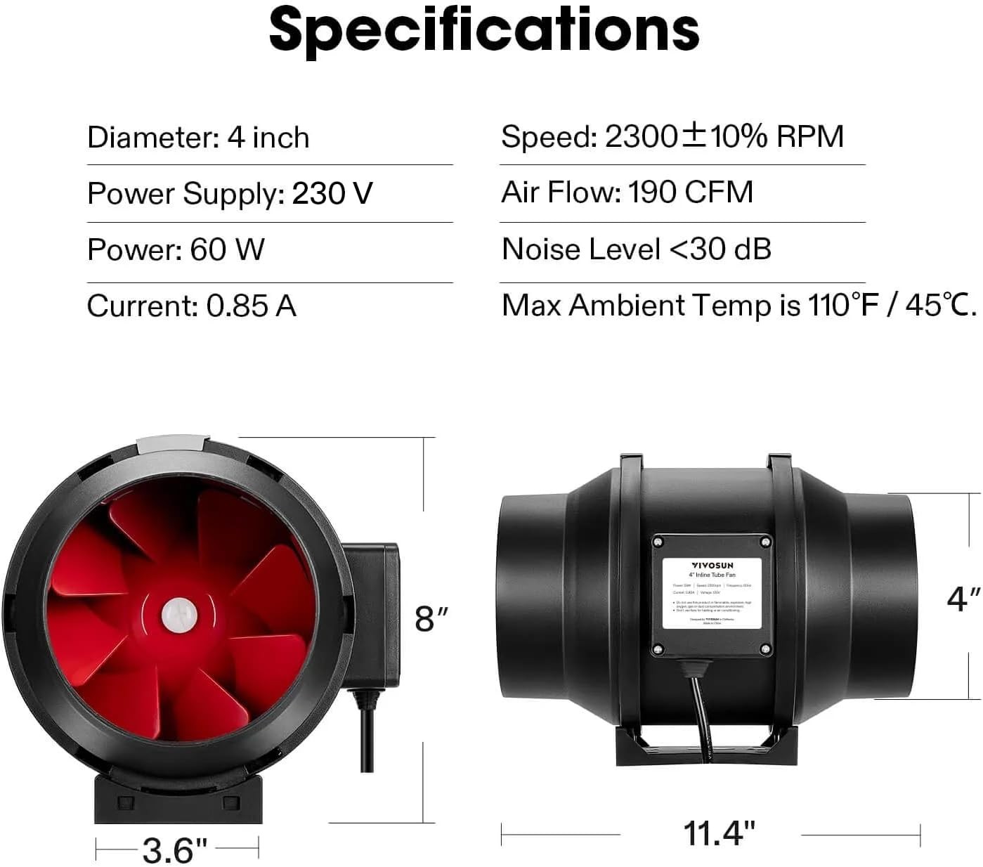 R4 4 Inch Inline Duct Ventilation Fan