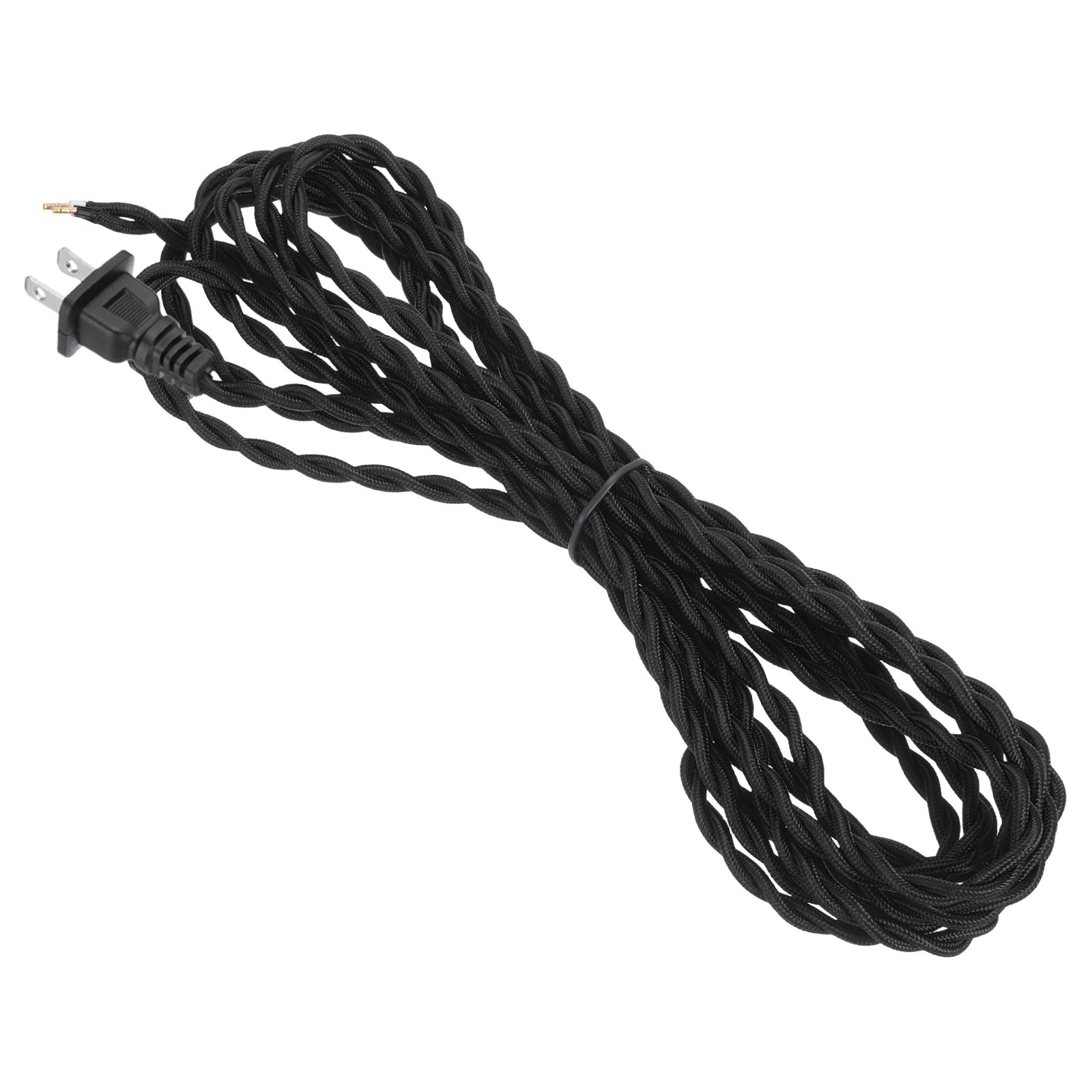 1 Pcs 15Ft 18/2 Twisted Cloth Lamp Cord with Plug, Black