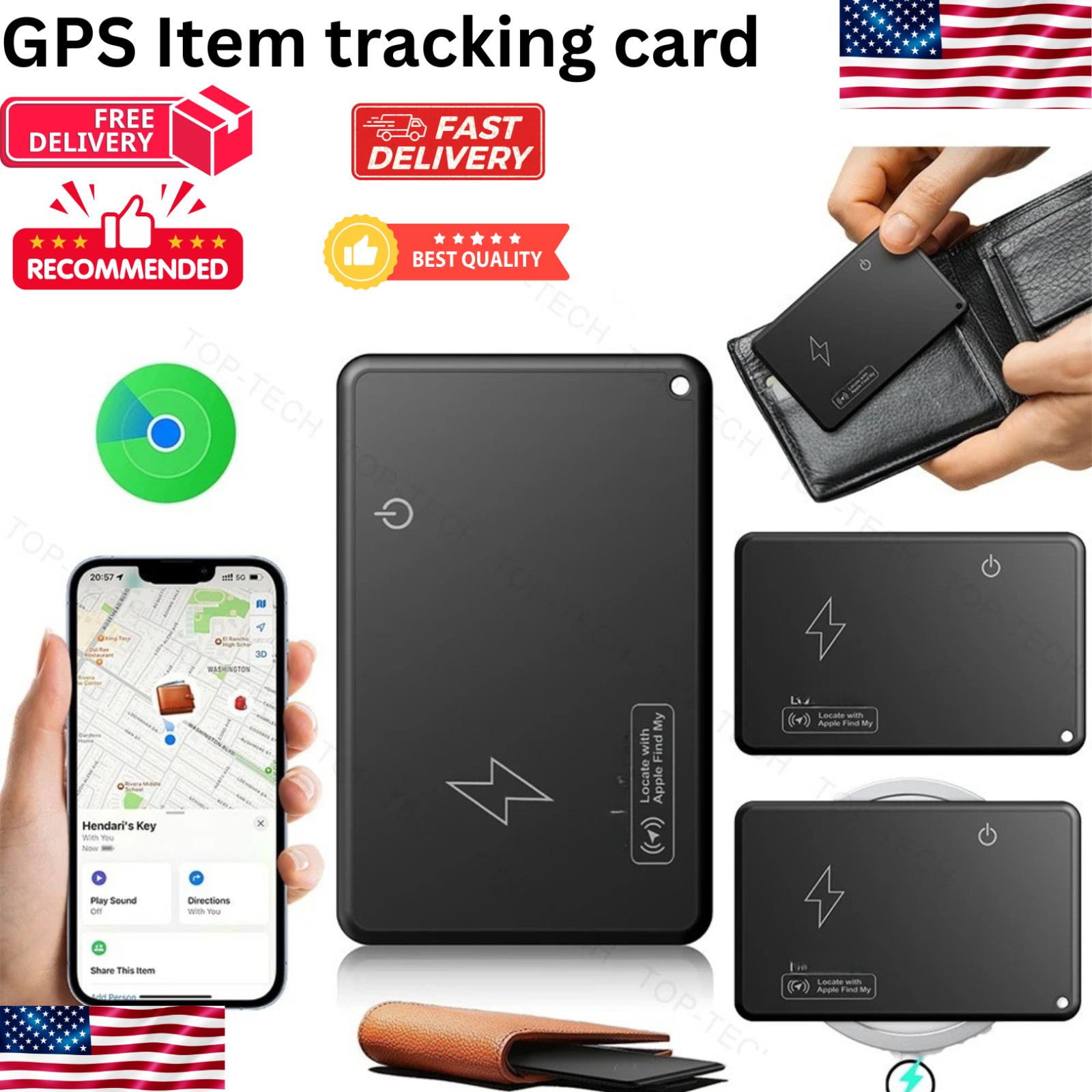 1 Pc Smart Wallet Tracker Card Wireless Charging Anti-Lost GPS Tracking Device