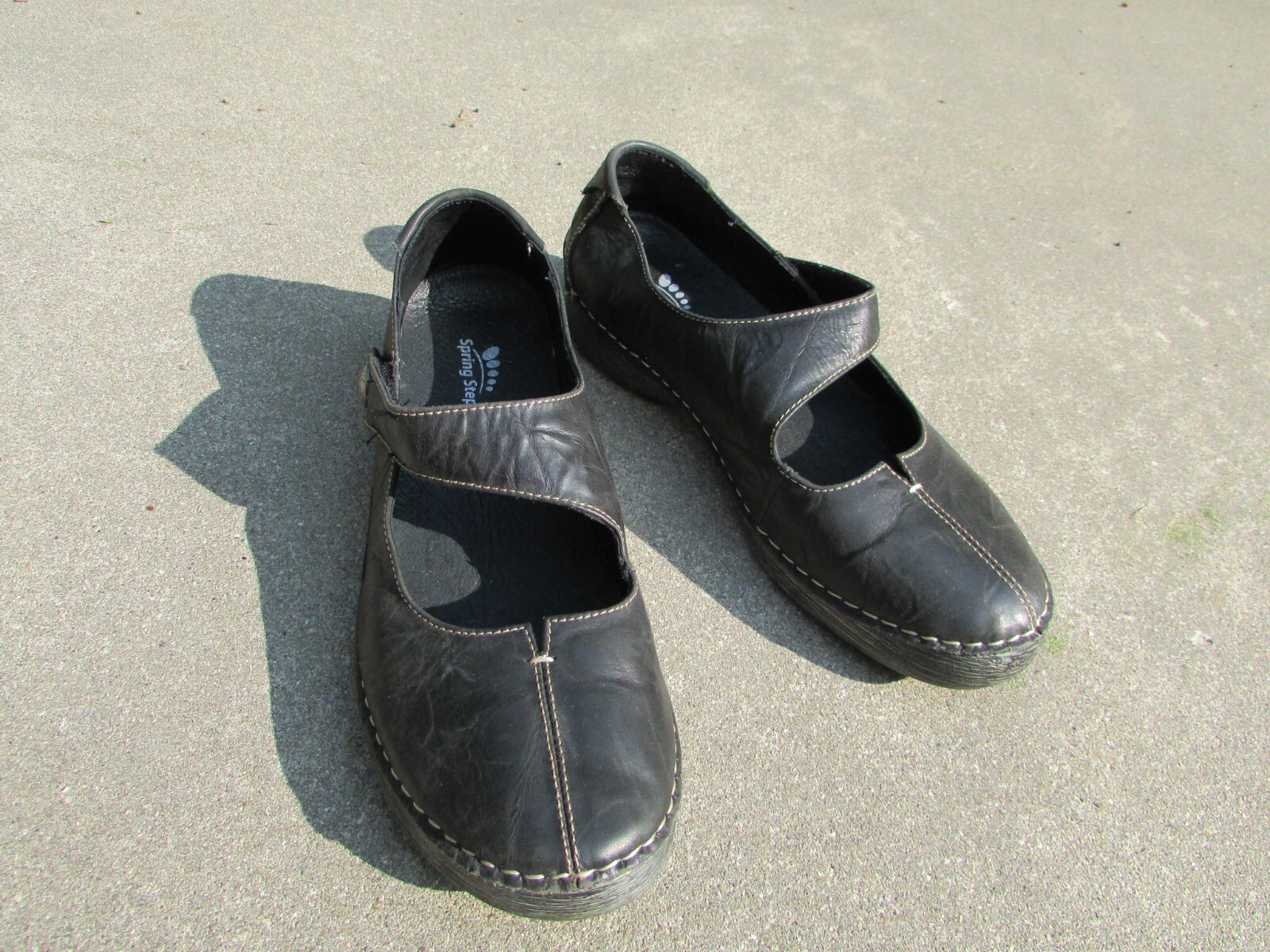Spring Step Black Leather Debutante Mary Jane Flats Hook Loop Adjust Size 40 (9)