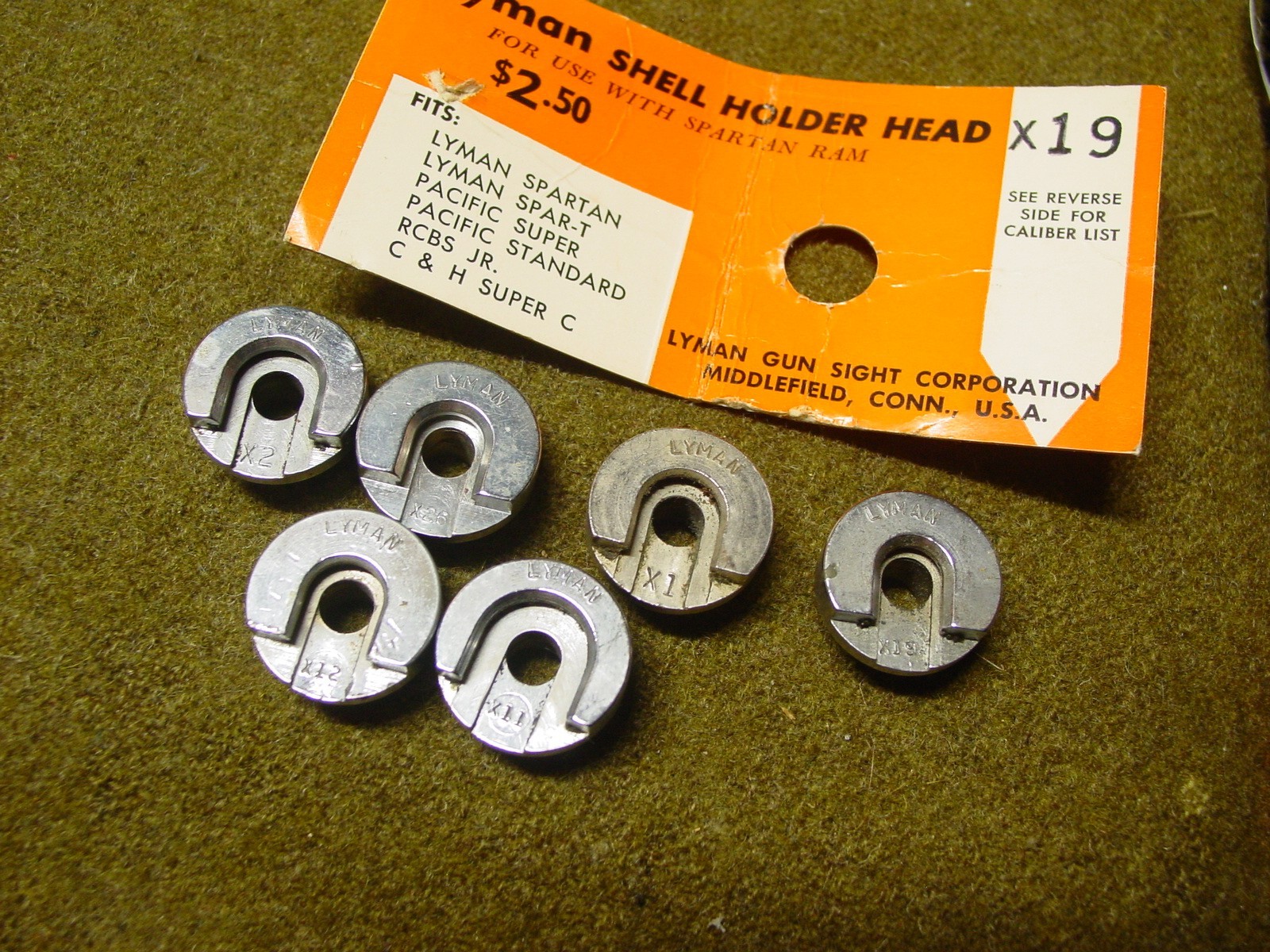 Lyman Shell Holders (6)  X1, X2, X11, X12 X19, X26 for LYMAN, RCBS & LEE Presses