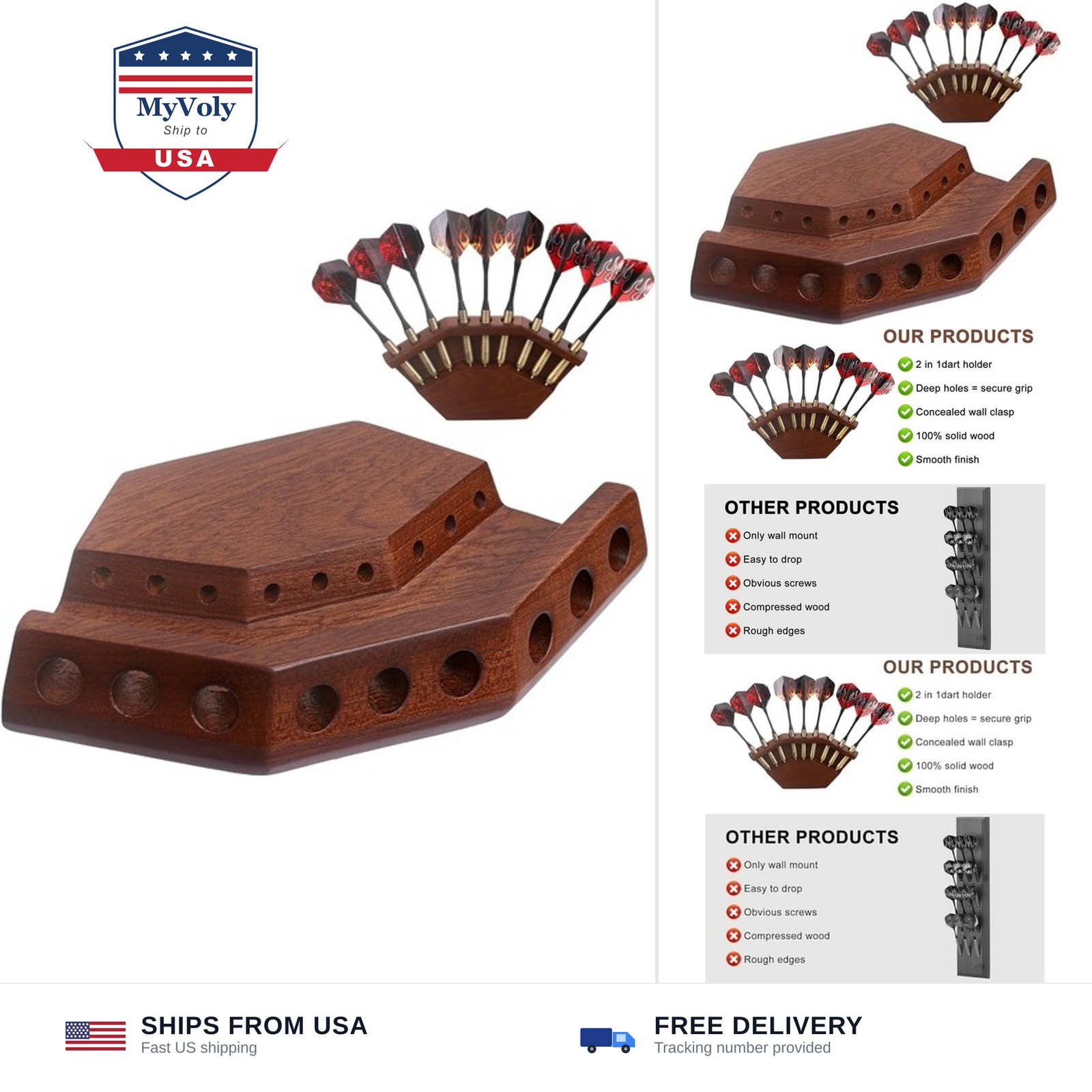 2 in 1 Dart Holder and Wall Dart Holder Made of Wood, Dart Holder, High-Quali...