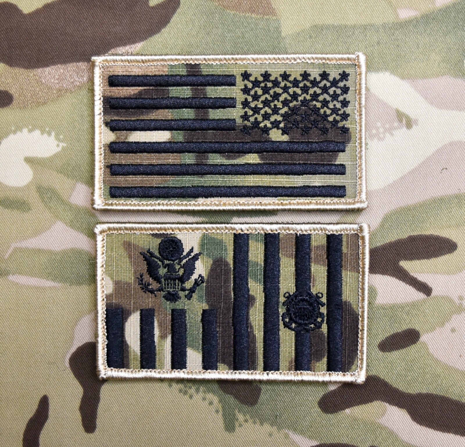 Multicam US Coast Guard Ensign Flag & Reverse US Flag Patch Set USCG Coastie