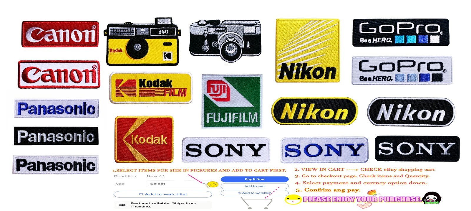 Camera-brand PATCHES Embroidery logo iron&Sewing on Fabrics