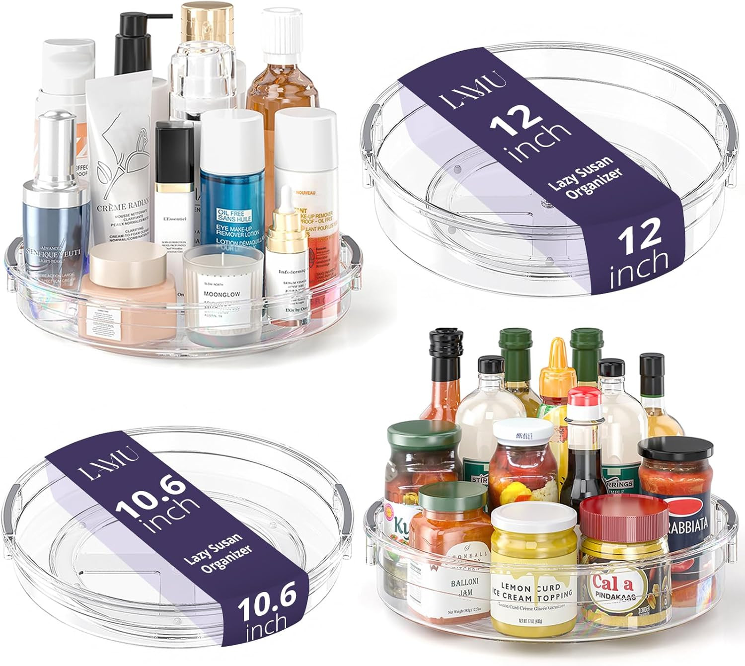 4 Pack Lazy Susan Organizer, Clear Lazy Susan Turntable for Cabinet, Refrigerato