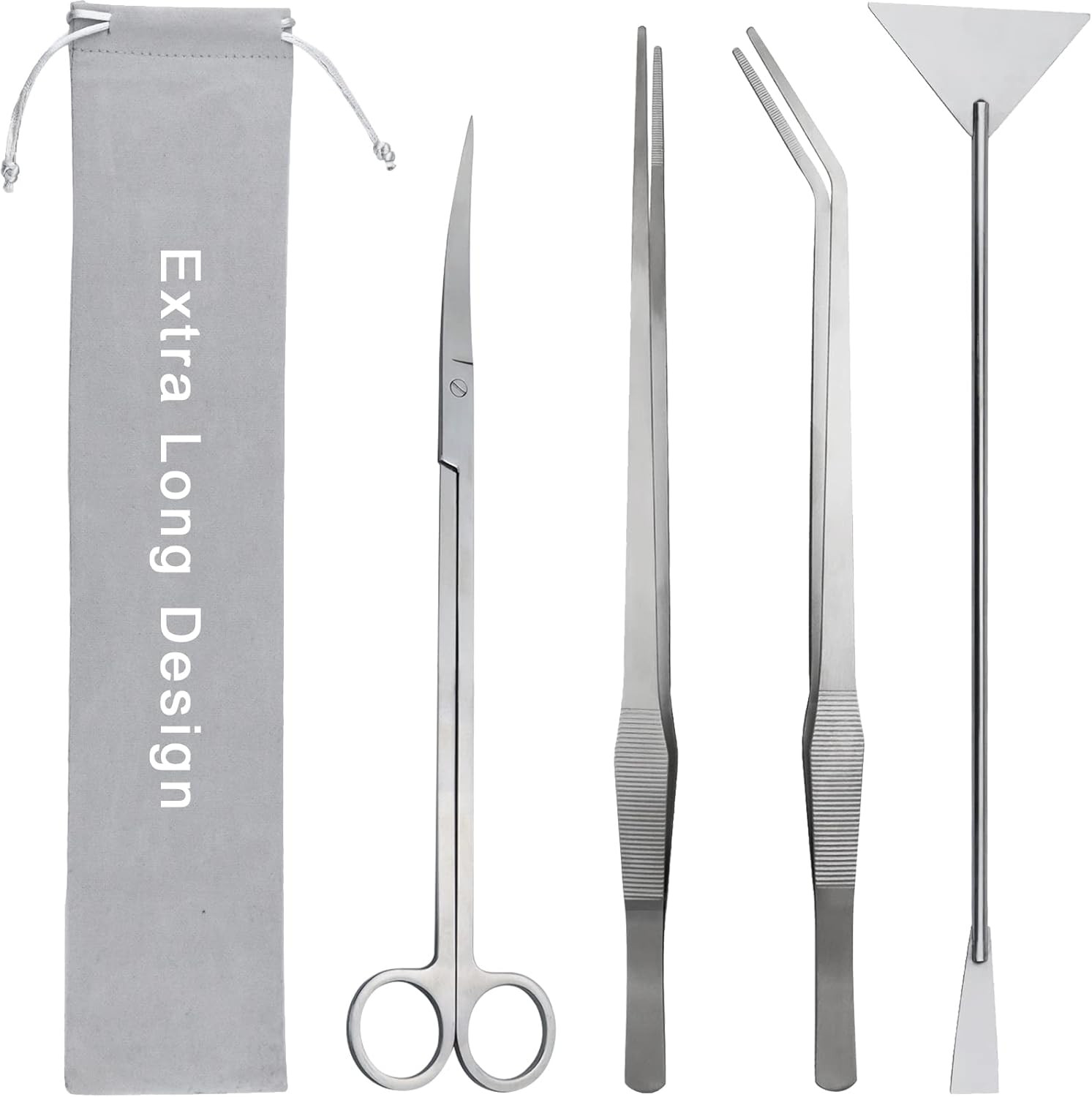 Aquarium Aquascape Tools Kit, Long 15 Inch Stainless Steel Aquatic Plants Tools,
