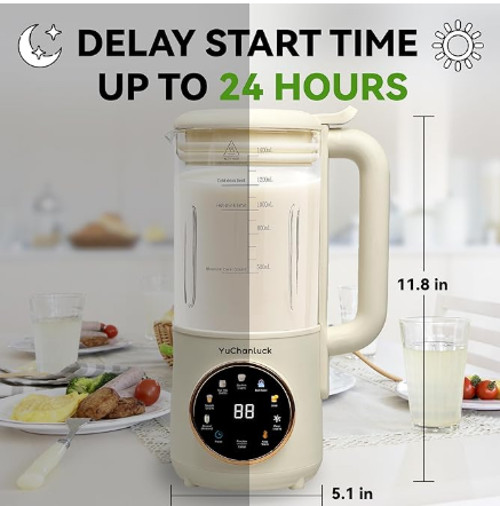 Yuchanluck Nut Milk Machine 47oz with Delay Start/24 Hours Timer/Keep Warm/Self